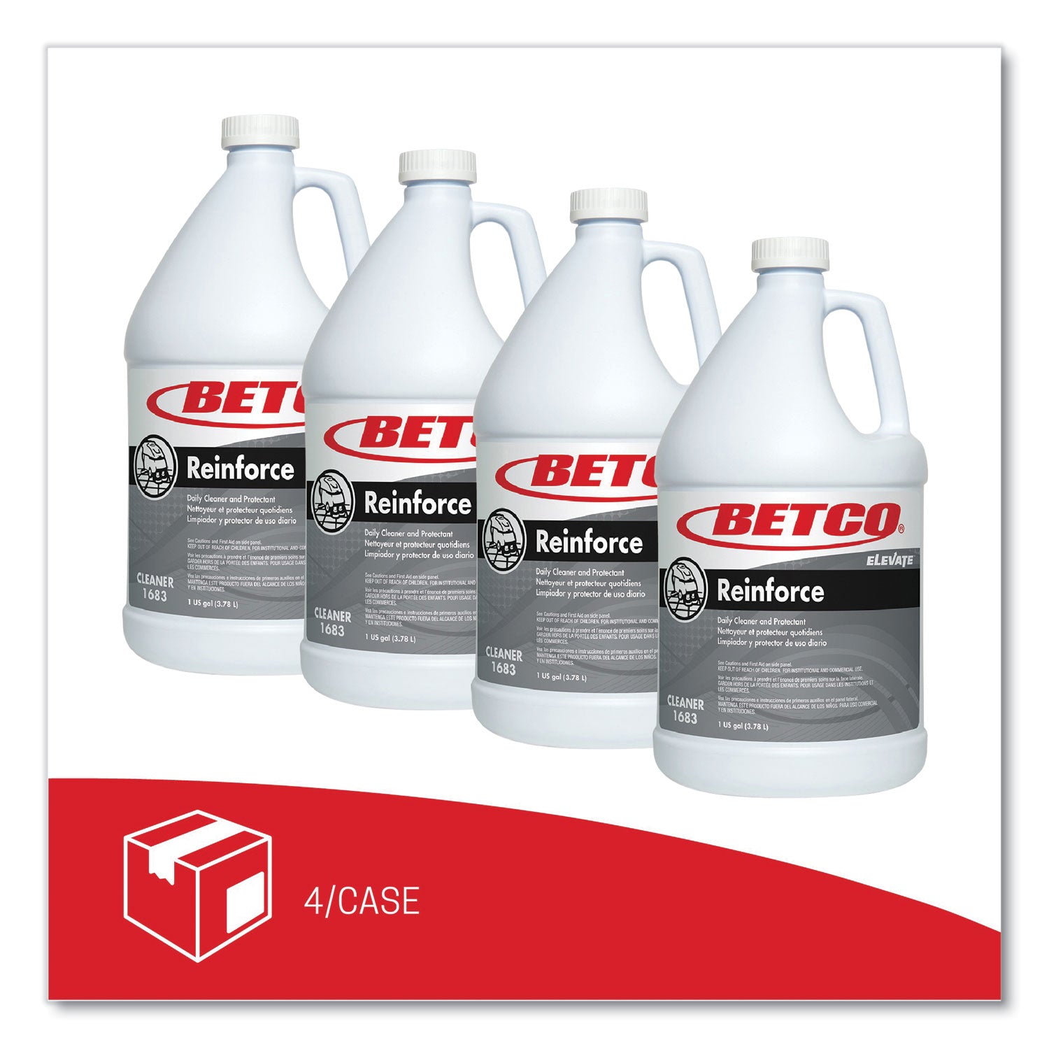 Betco® Reinforce Floor Cleaner and Protectant, Lemon Scent, 1 gal Bottle, 4/Carton