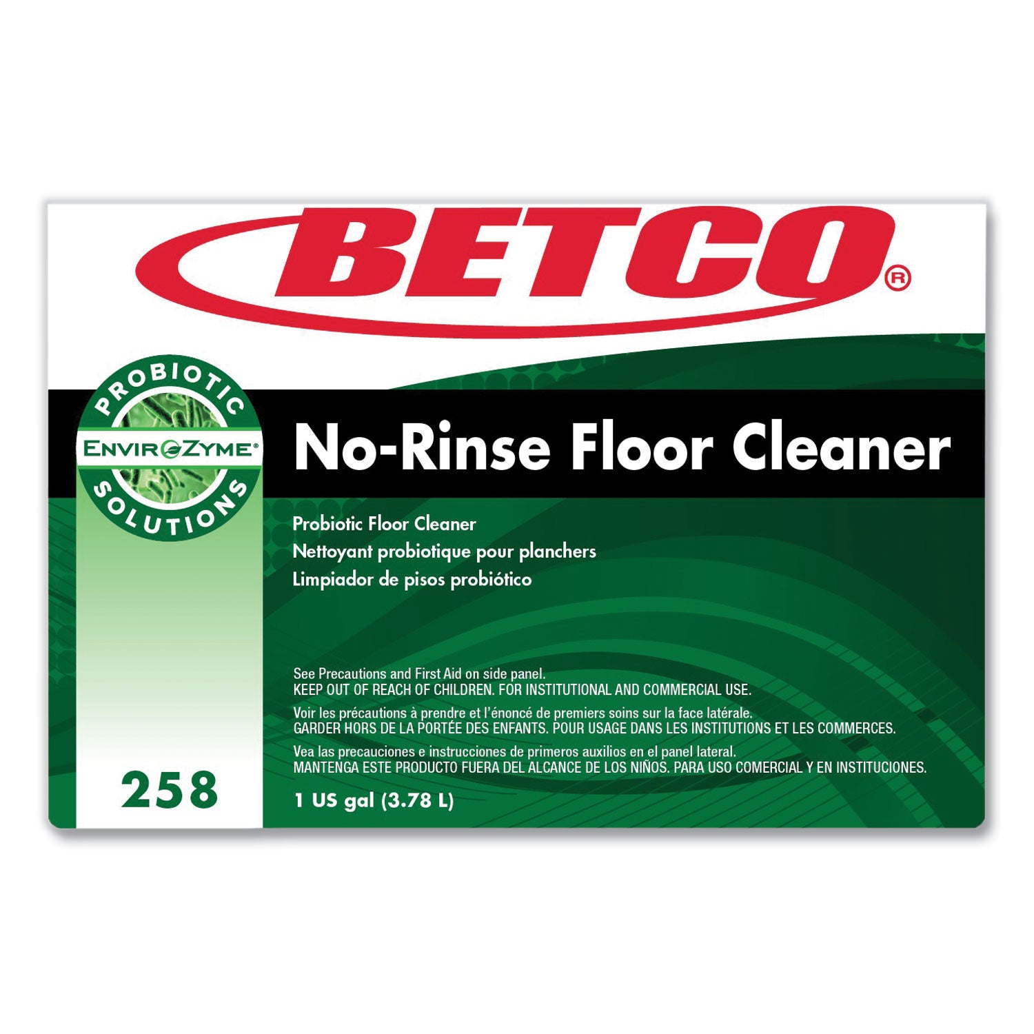 Betco® BioActive Solutions No-Rinse Floor Cleaner, Rain Fresh Scent, 1 gal Bottle, 4/Carton