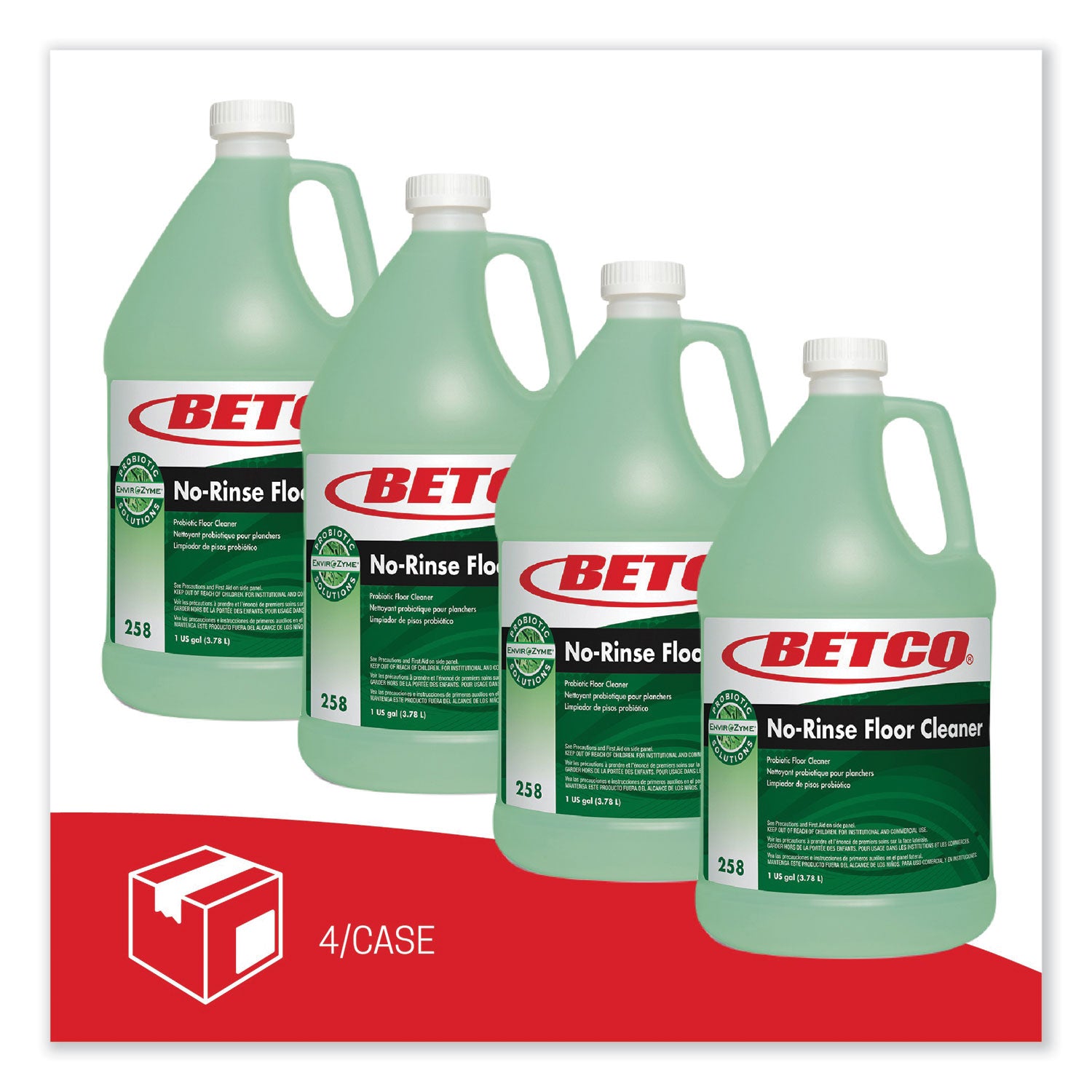 Betco® BioActive Solutions No-Rinse Floor Cleaner, Rain Fresh Scent, 1 gal Bottle, 4/Carton