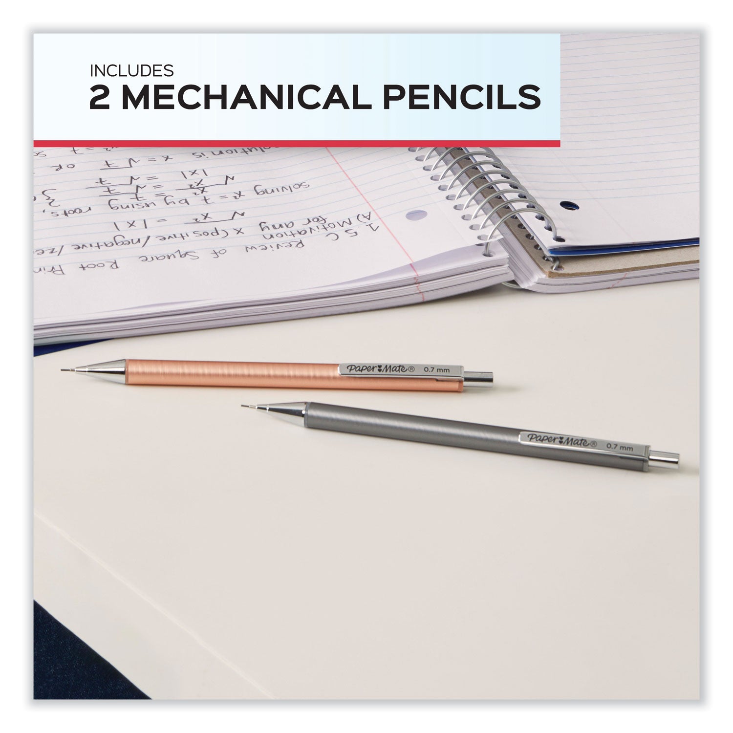 Paper Mate® Advanced Mechanical Pencils, 0.5 mm, HB (#2), Black Lead, Black; Gray Barrel, 2/Pack