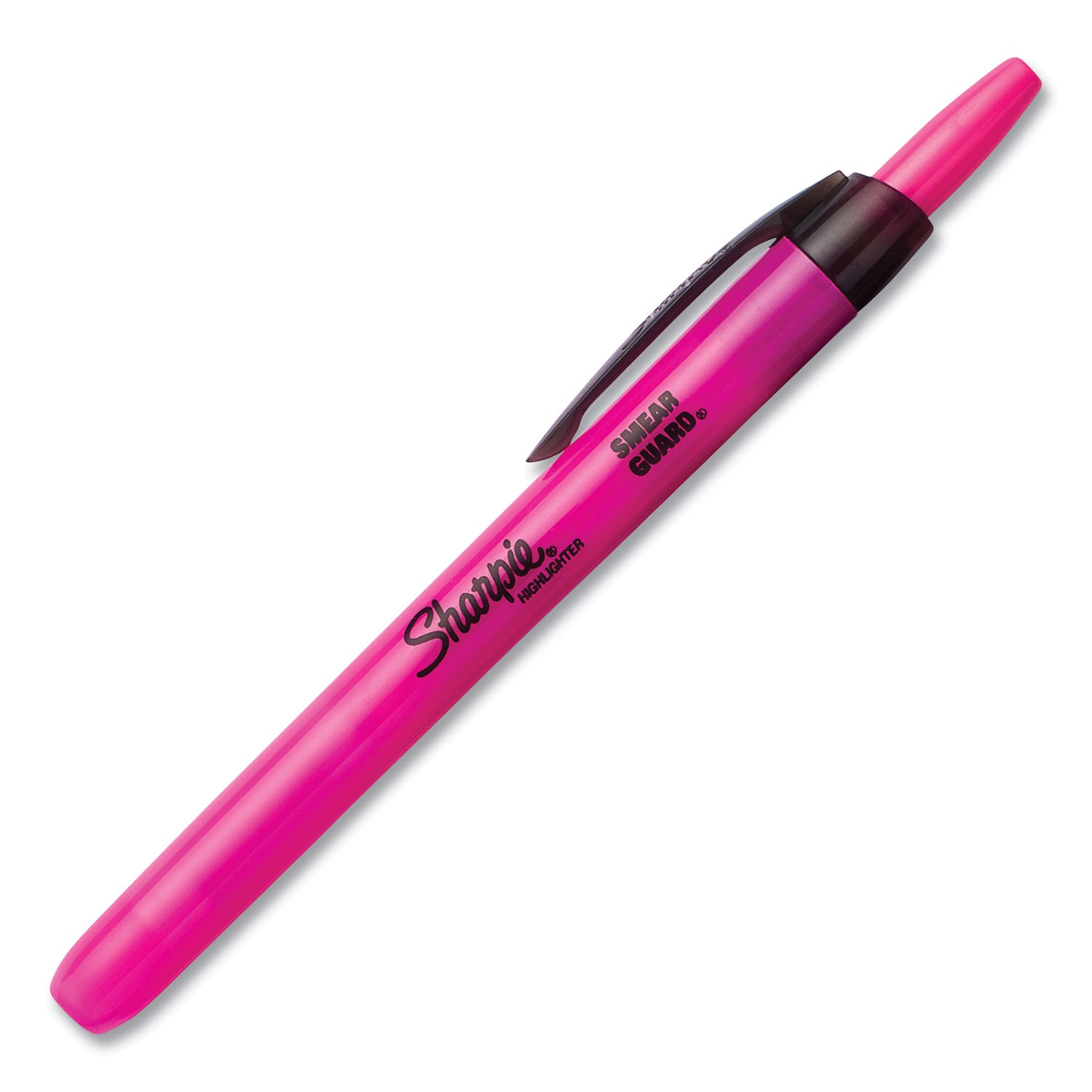 Sharpie® Retractable Highlighters, Fluorescent Pink Ink, Chisel Tip, Pink/Black Barrel, Dozen