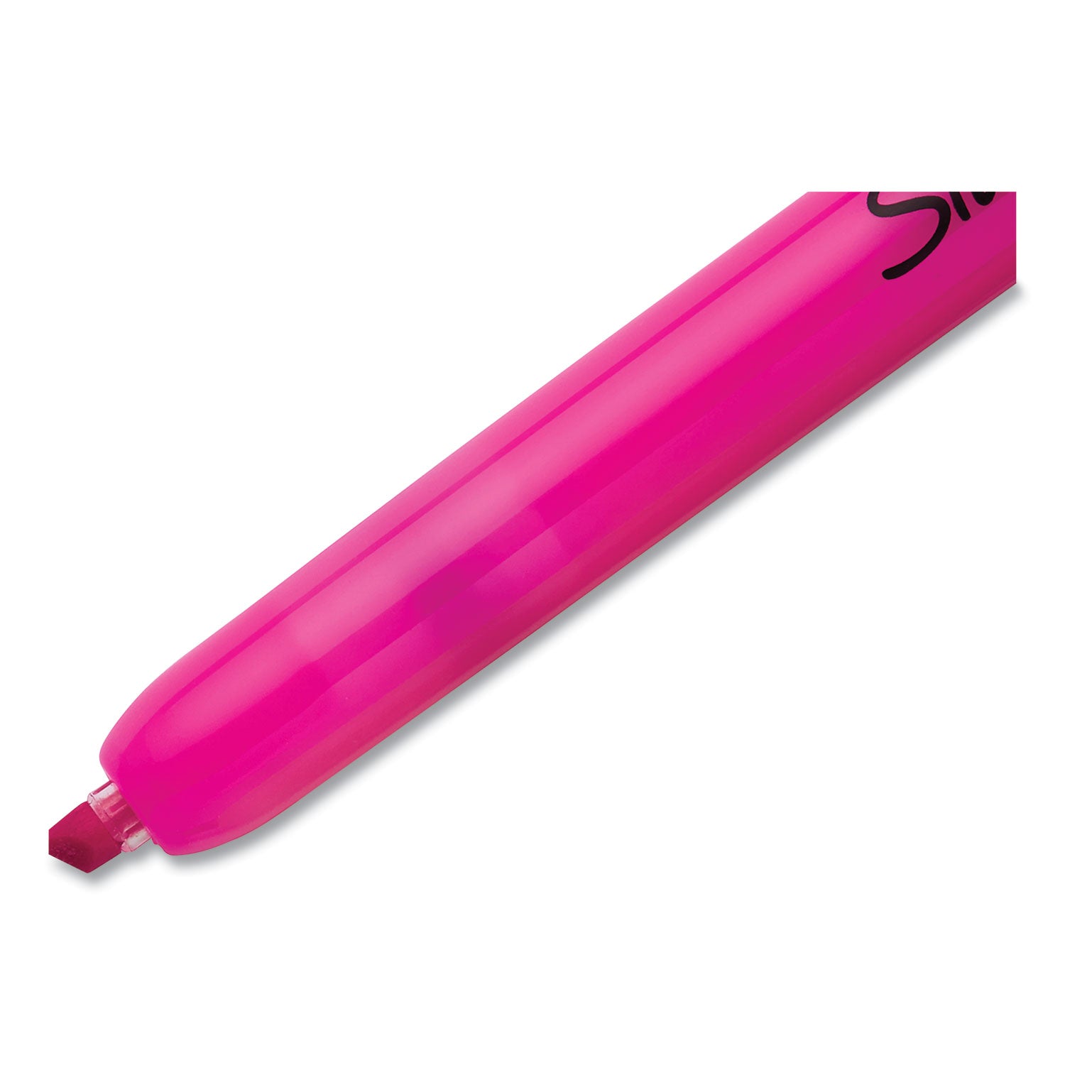 Sharpie® Retractable Highlighters, Fluorescent Pink Ink, Chisel Tip, Pink/Black Barrel, Dozen