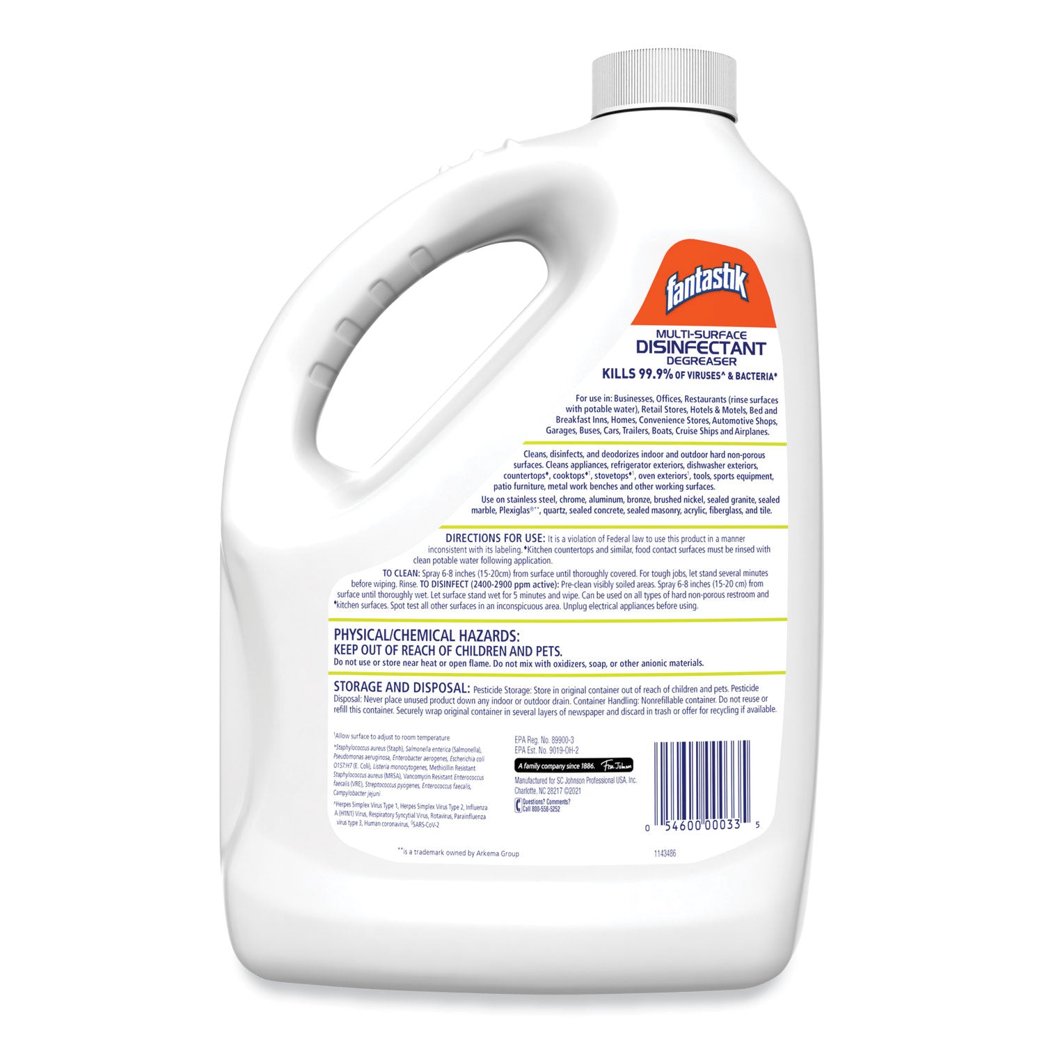 Fantastik® Multi-Surface Disinfectant Degreaser, Pleasant Scent, 1 Gallon Bottle