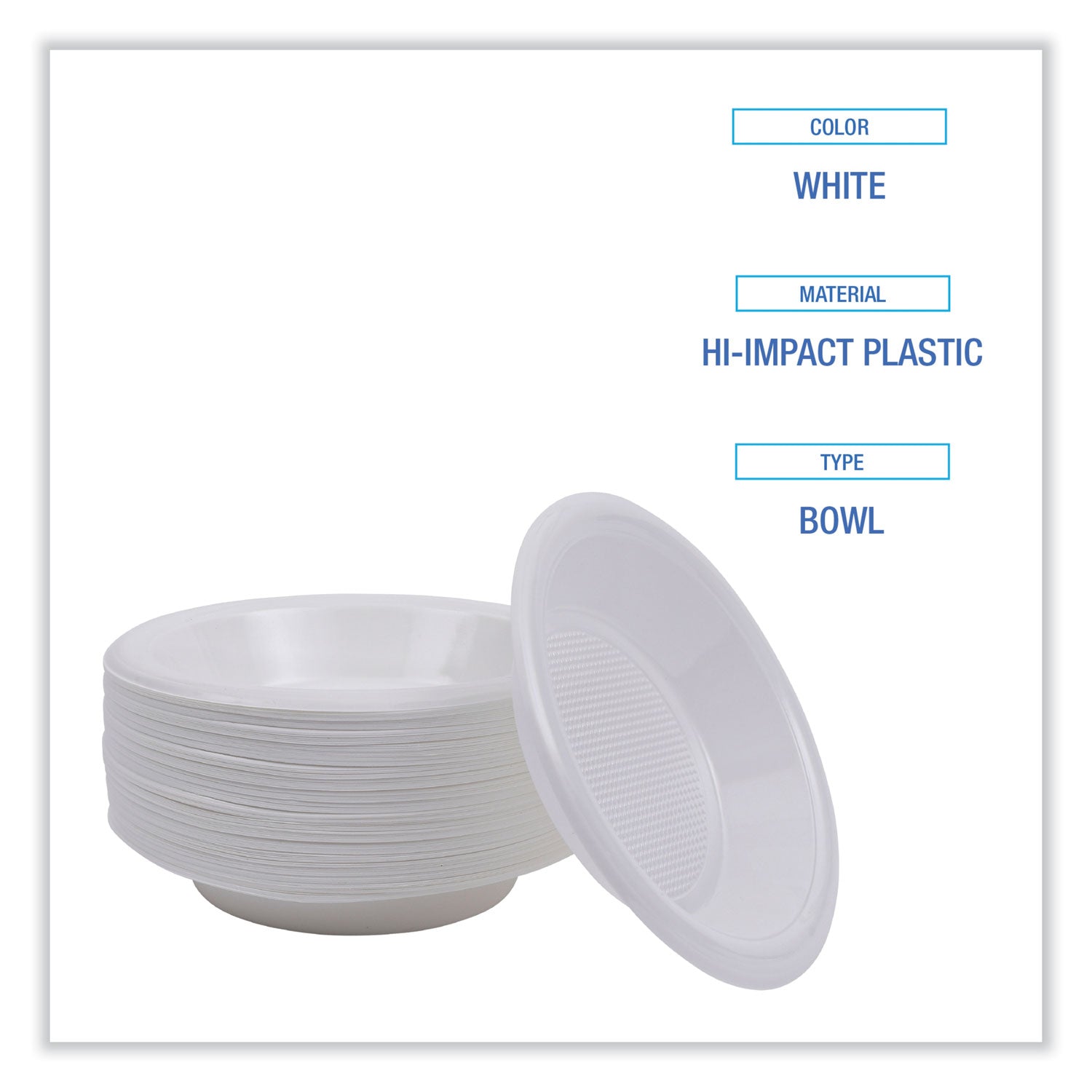 Boardwalk® Hi-Impact Plastic Dinnerware, Bowl, 10 to 12 oz, White, 1,000/Carton