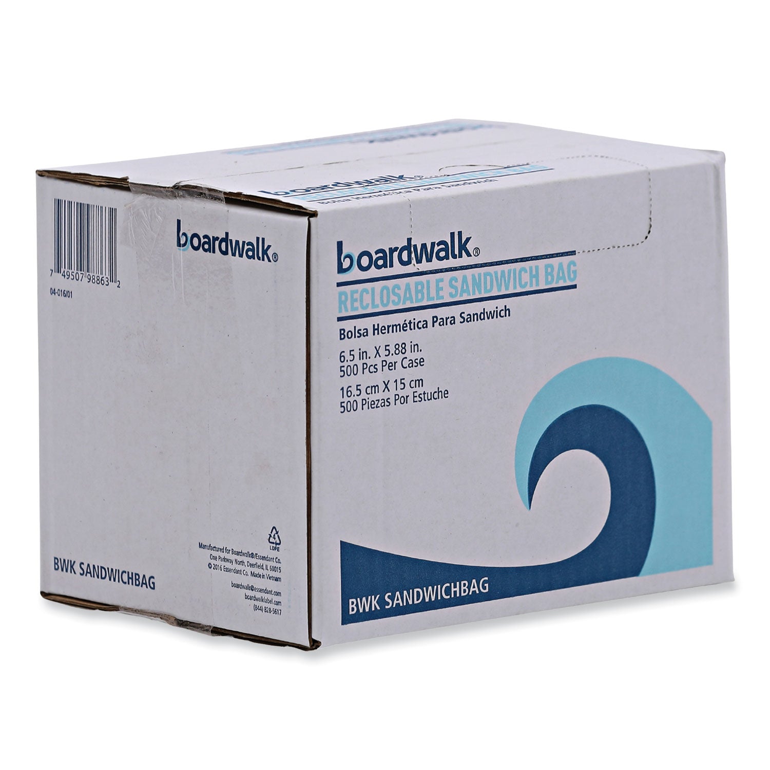 Boardwalk® Reclosable Food Storage Bags, Sandwich, 6.5" x 5.89", Clear, 500/Box