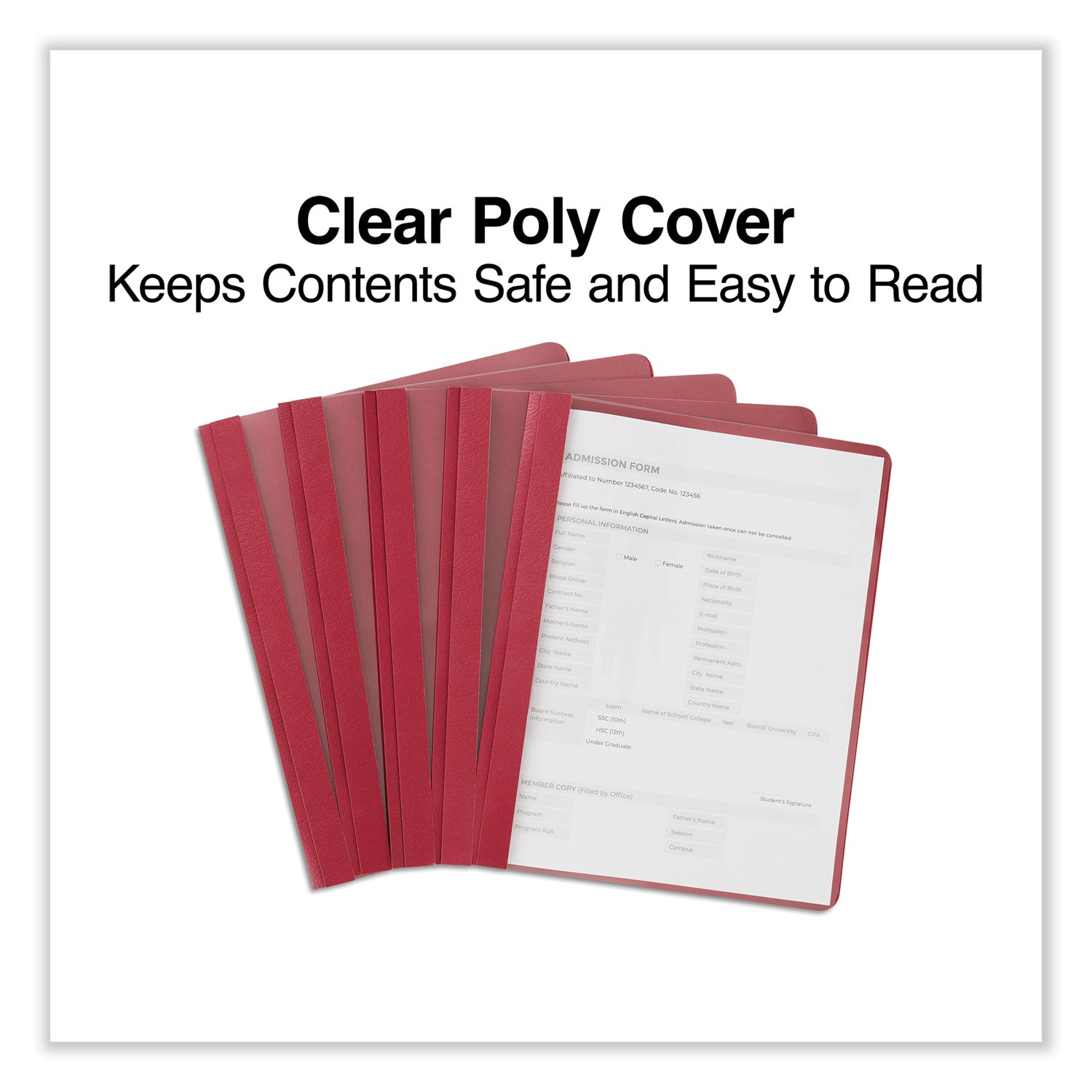 Universal® Clear Front Report Cover, Prong Fastener, 0.5" Capacity, 8.5 x 11, Clear/Red, 25/Box