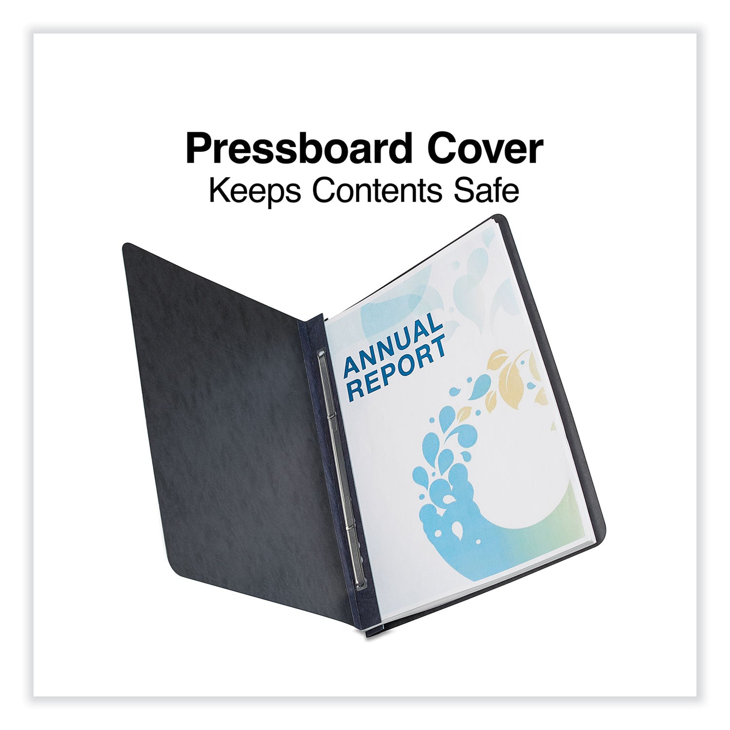 Universal® Pressboard Report Cover, Two-Piece Prong Fastener, 3" Capacity, 8.5 x 11, Black/Black