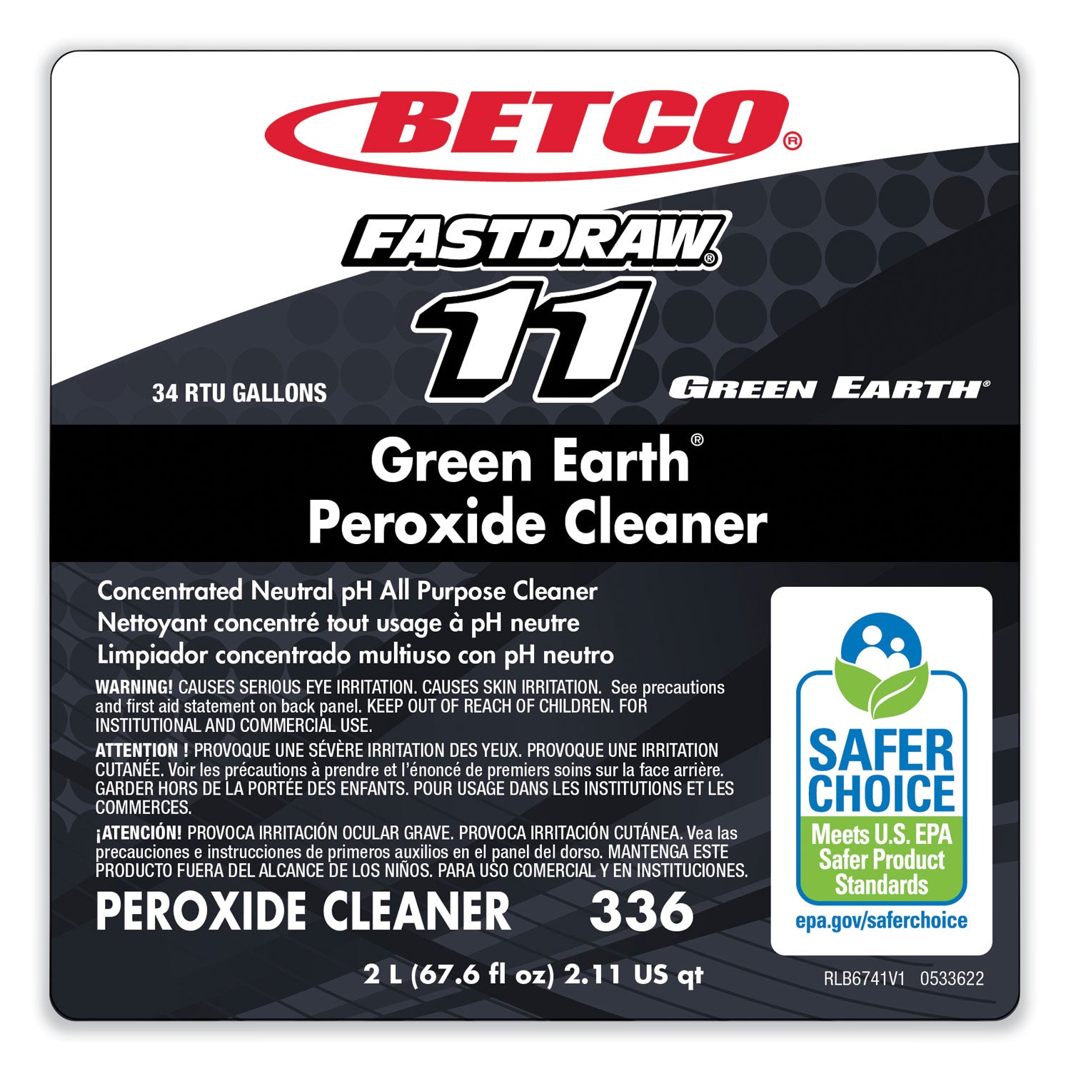 Betco® Green Earth Peroxide Cleaner, Fresh Mint Scent, 2 L Bottle, 4/Carton