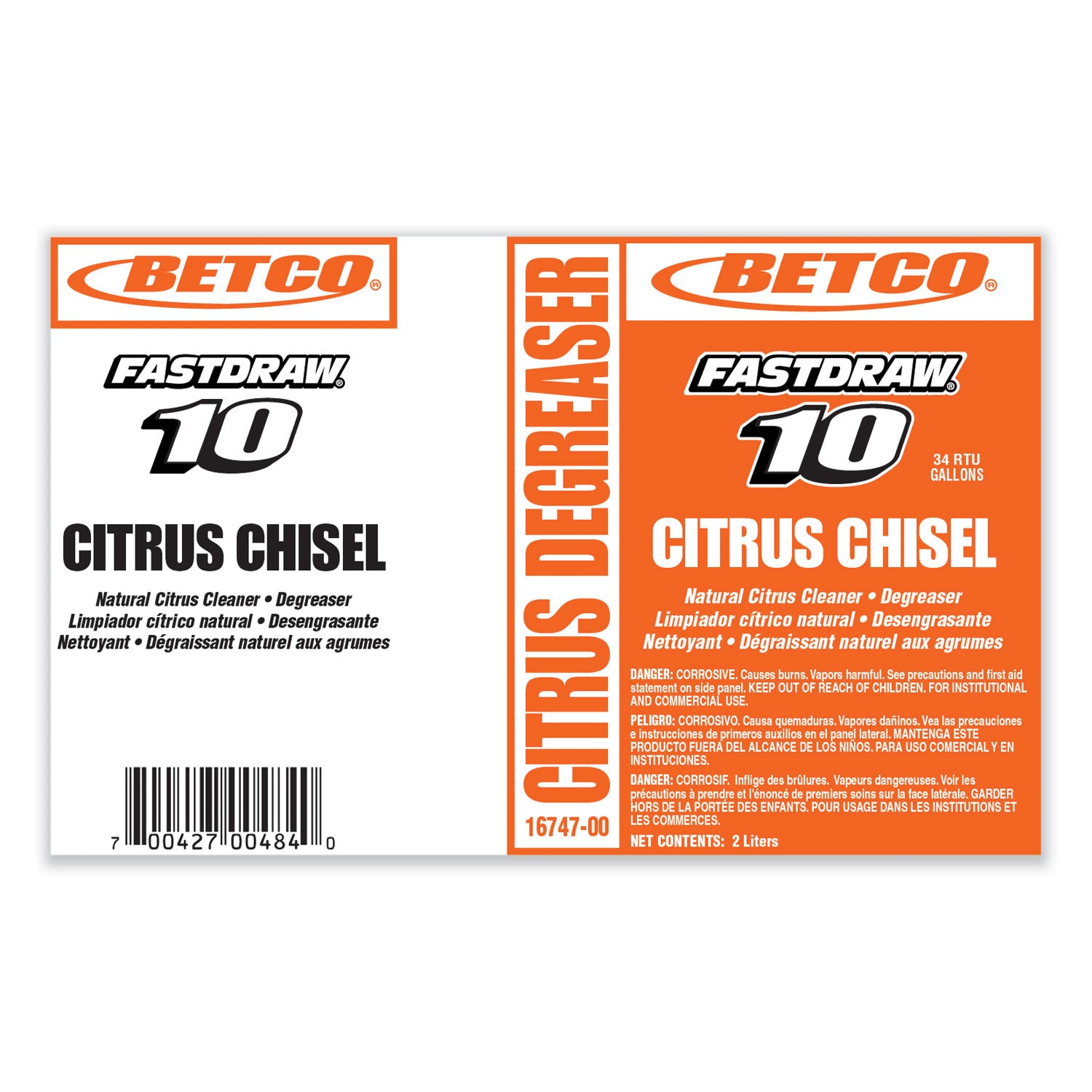 Betco® Citrus Chisel, Citrus Scent, 2 L Bottle, 4/Carton