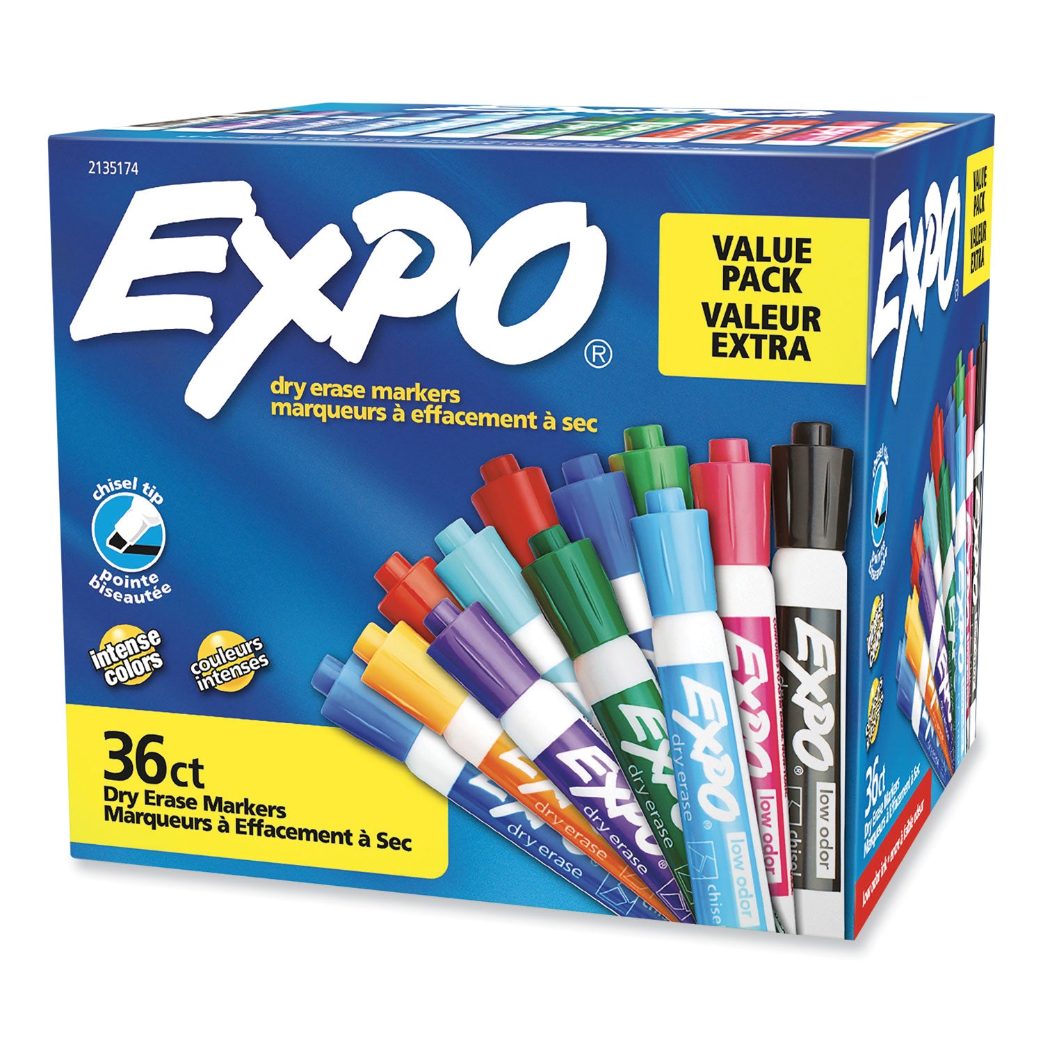 Low Odor Dry Erase Vibrant Color Markers, Broad Chisel Tip, Assorted Colors, 36/Pack