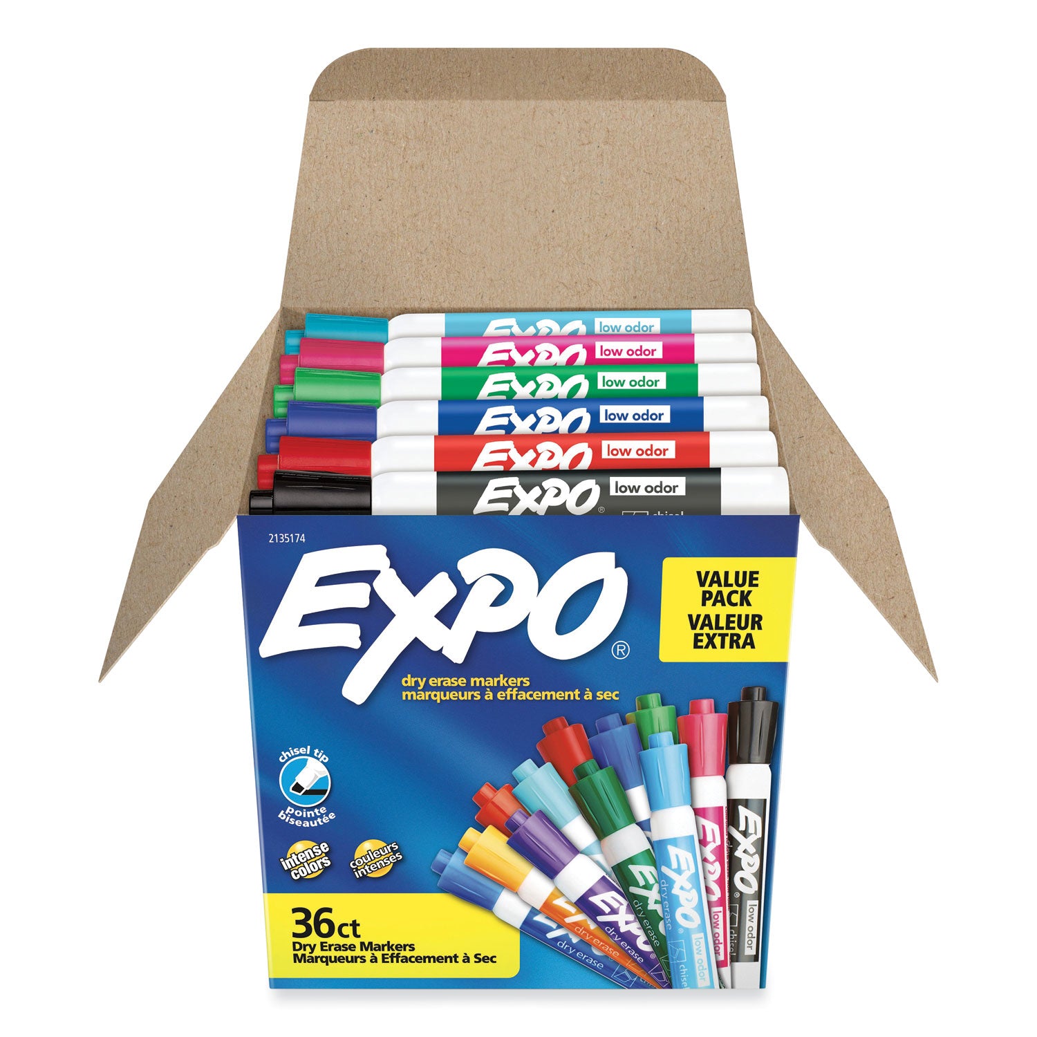 EXPO® Low Odor Dry Erase Vibrant Color Markers, Broad Chisel Tip, Assorted Colors, 36/Pack