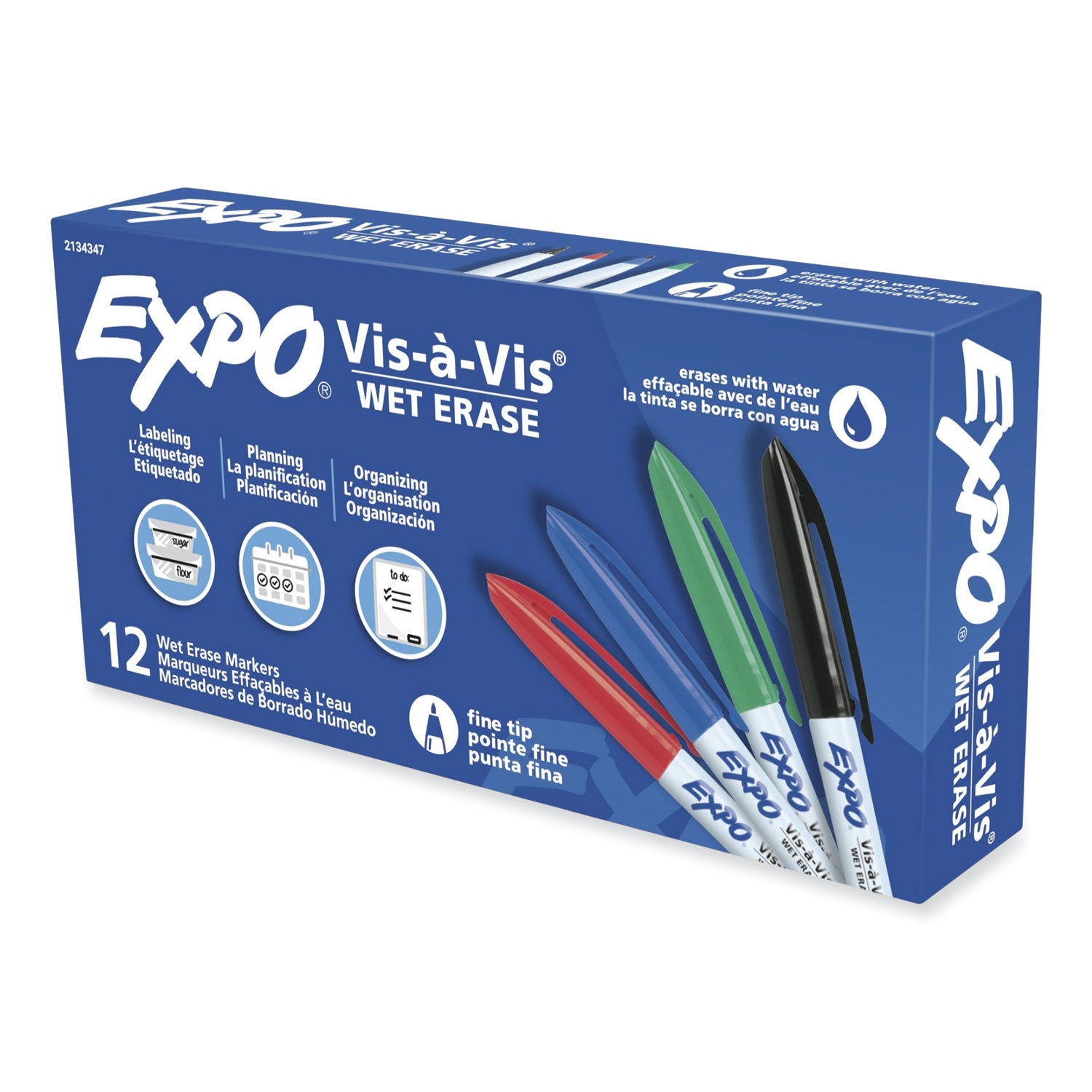 Vis-a-Vis Wet Erase Marker, Fine Bullet Tip, Assorted, Dozen