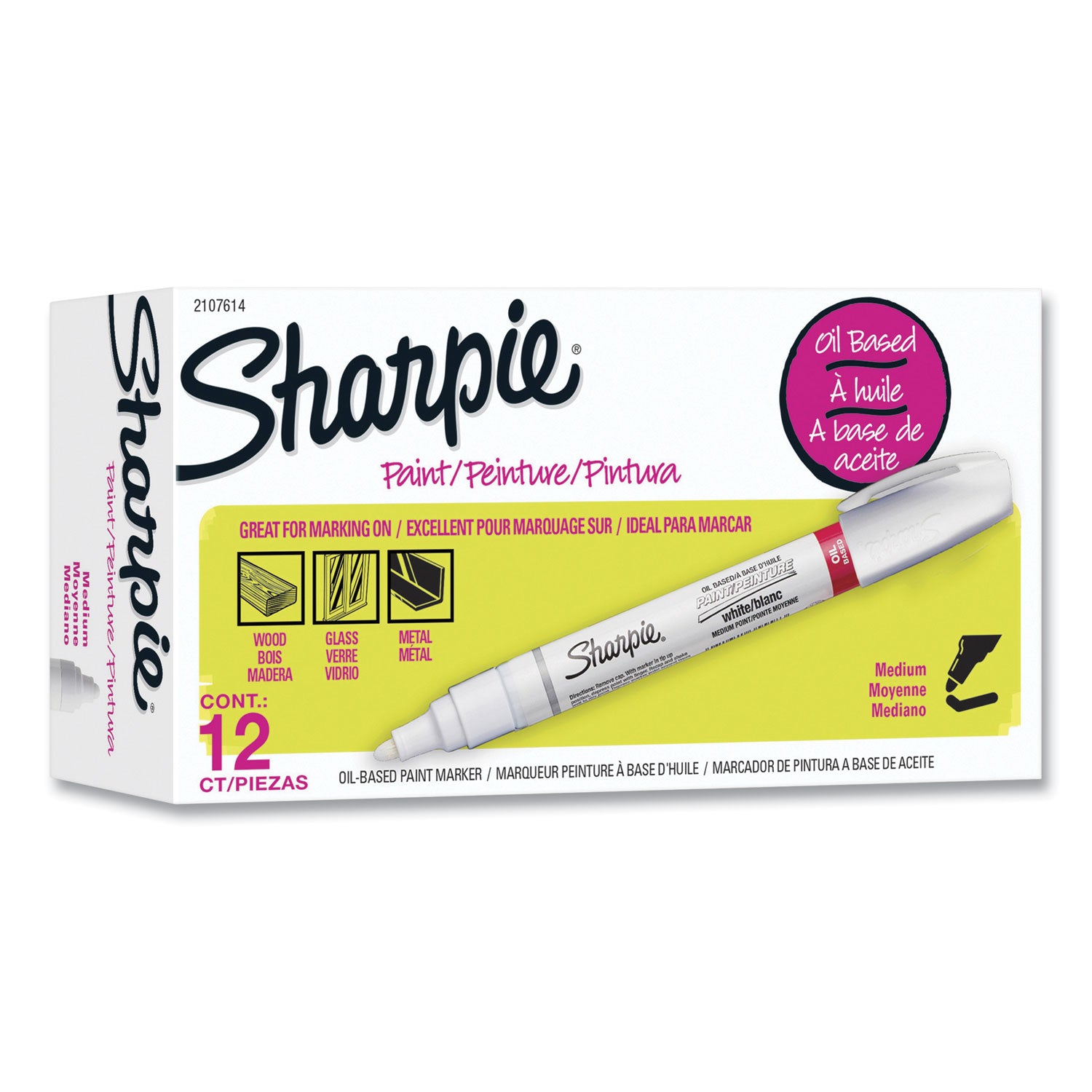 Sharpie® Permanent Paint Marker, Medium Bullet Tip, White, Dozen