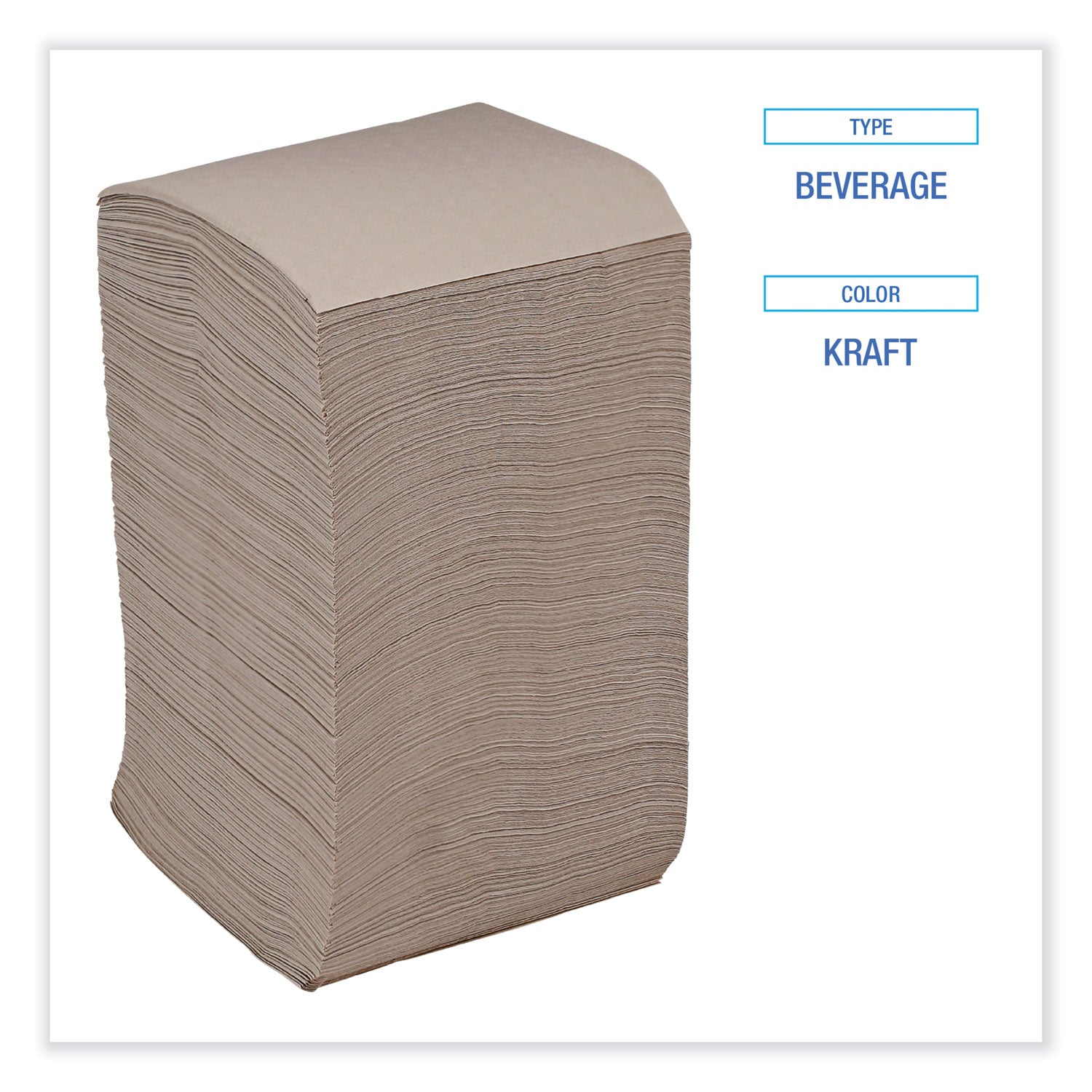 Boardwalk® Beverage Napkins, 1-Ply, 9.5" x 9.5", Kraft, 500/Pack, 8 Packs/Carton