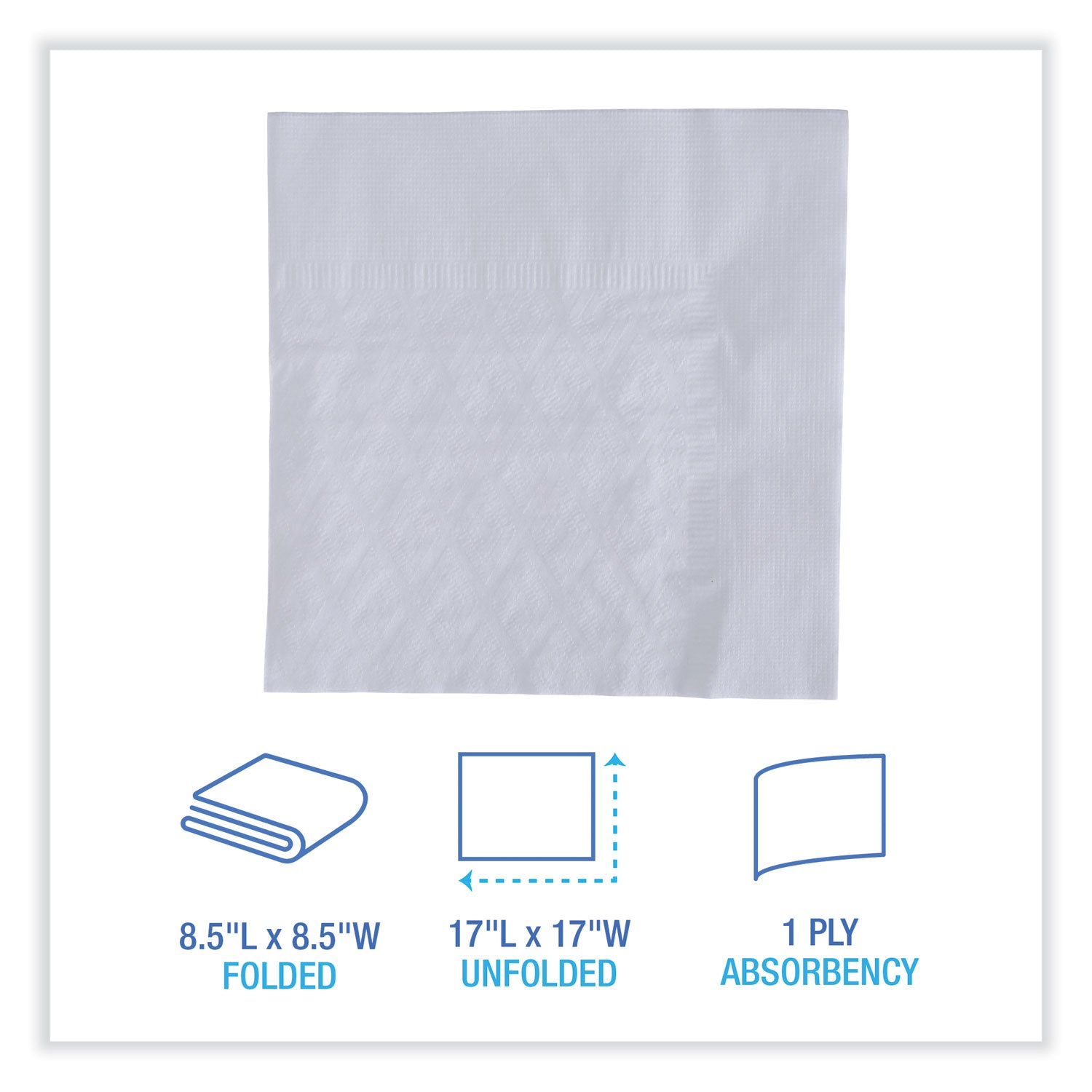 Boardwalk® Dinner Napkin, 1-Ply, 17 x 17, White, 250/Pack, 12 Packs/Carton