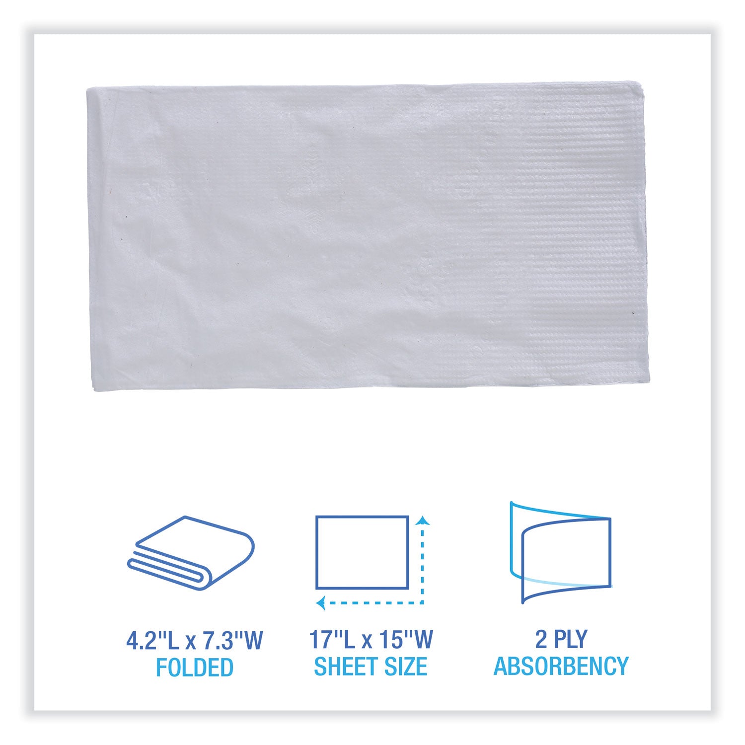 Boardwalk® Dinner Napkin, 2-Ply, 17 x 15, White, 100/Pack, 30 Packs/Carton