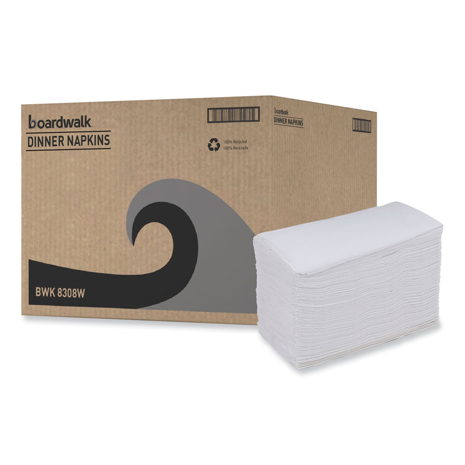 Boardwalk® Dinner Napkin, 2-Ply, 17 x 15, White, 100/Pack, 30 Packs/Carton