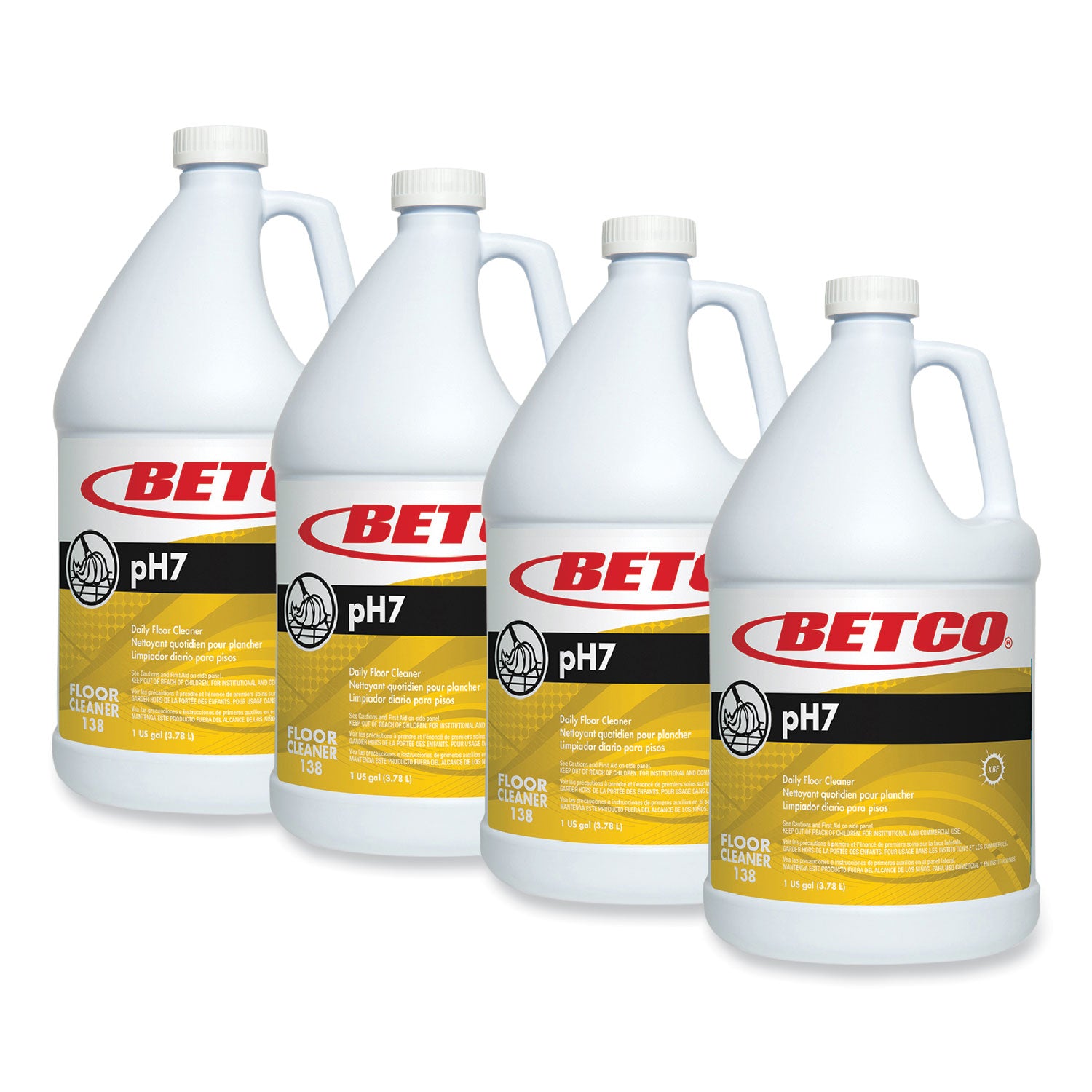 Betco® pH7 Floor Cleaner, Lemon Scent, 1 gal Bottle, 4/Carton