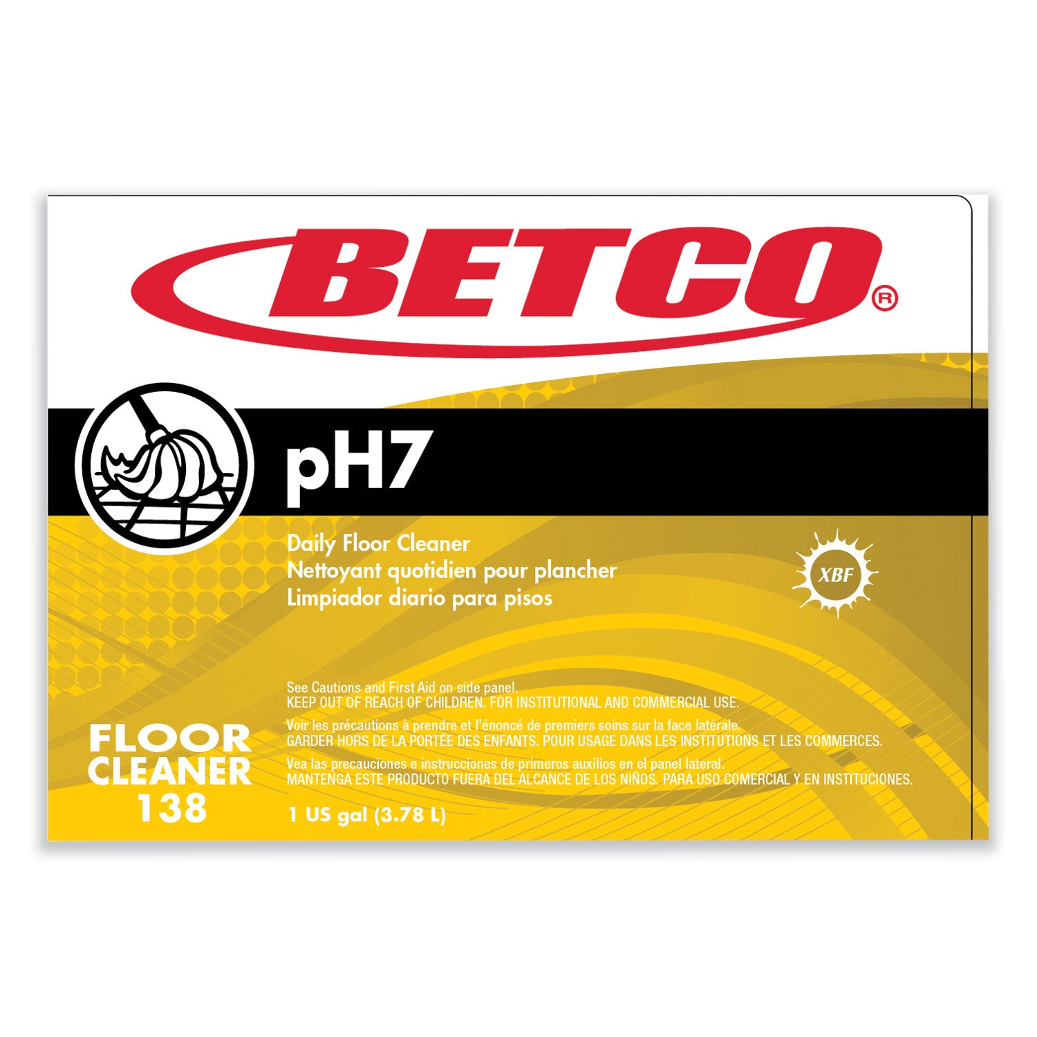 Betco® pH7 Floor Cleaner, Lemon Scent, 1 gal Bottle, 4/Carton