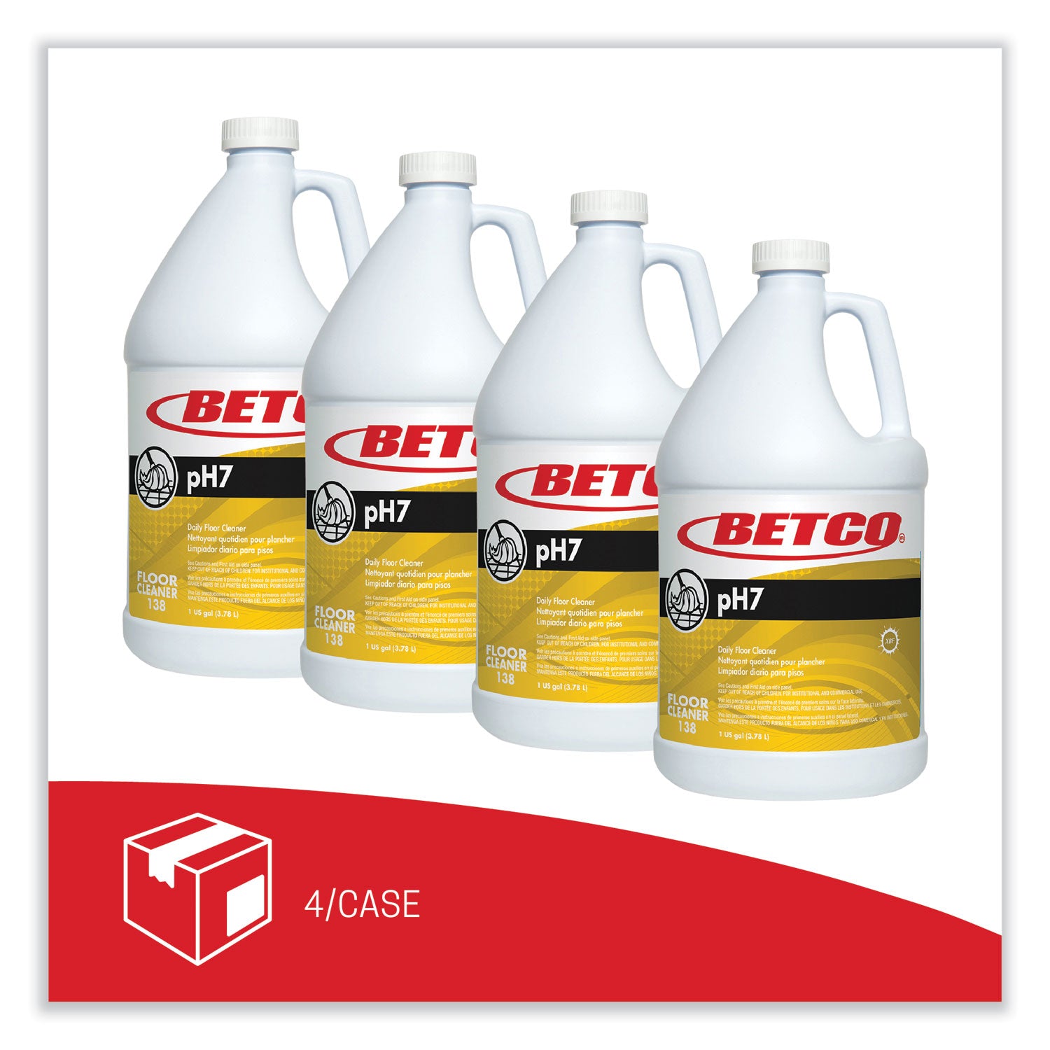 Betco® pH7 Floor Cleaner, Lemon Scent, 1 gal Bottle, 4/Carton