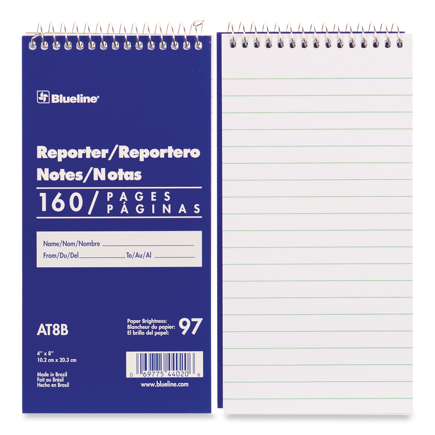 Blueline® Reporters Note Pad, Medium/College Rule, Blue Cover, 80 White 4 x 8 Sheets