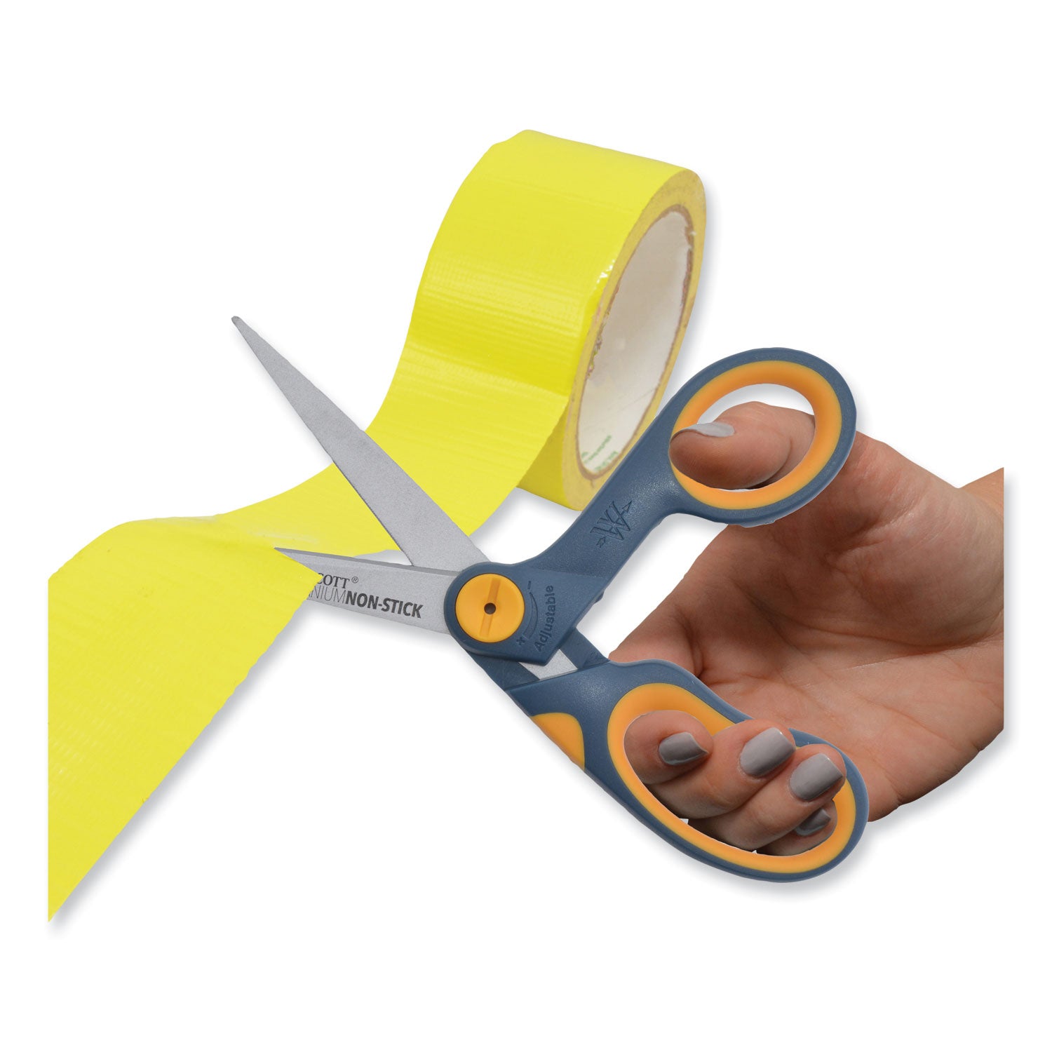 Westcott® Non-Stick Titanium Bonded Scissors, 8" Long, 3.25" Cut Length, Crane-Style Gray/Yellow Handle