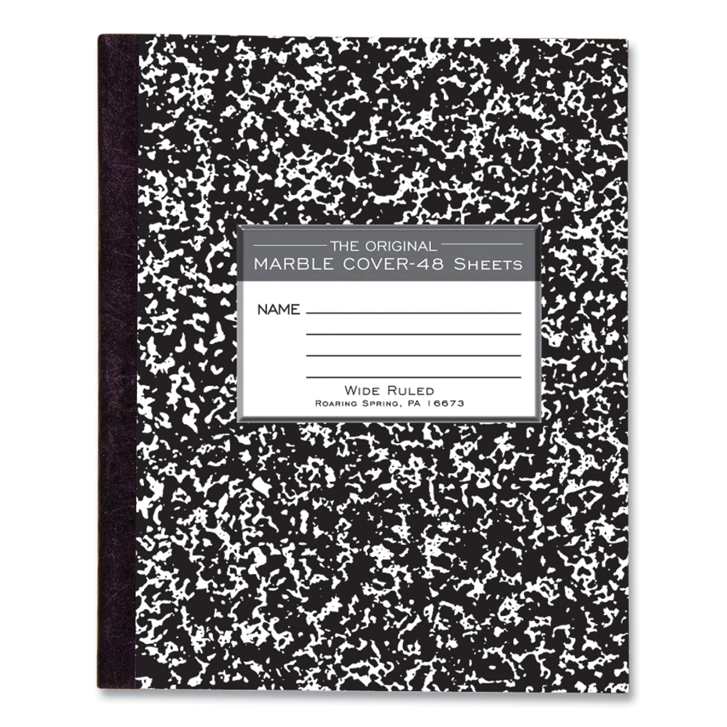 Marble Cover Composition Book, Wide/Legal Rule, Black Marble Cover, (48) 8.5 x 7 Sheets