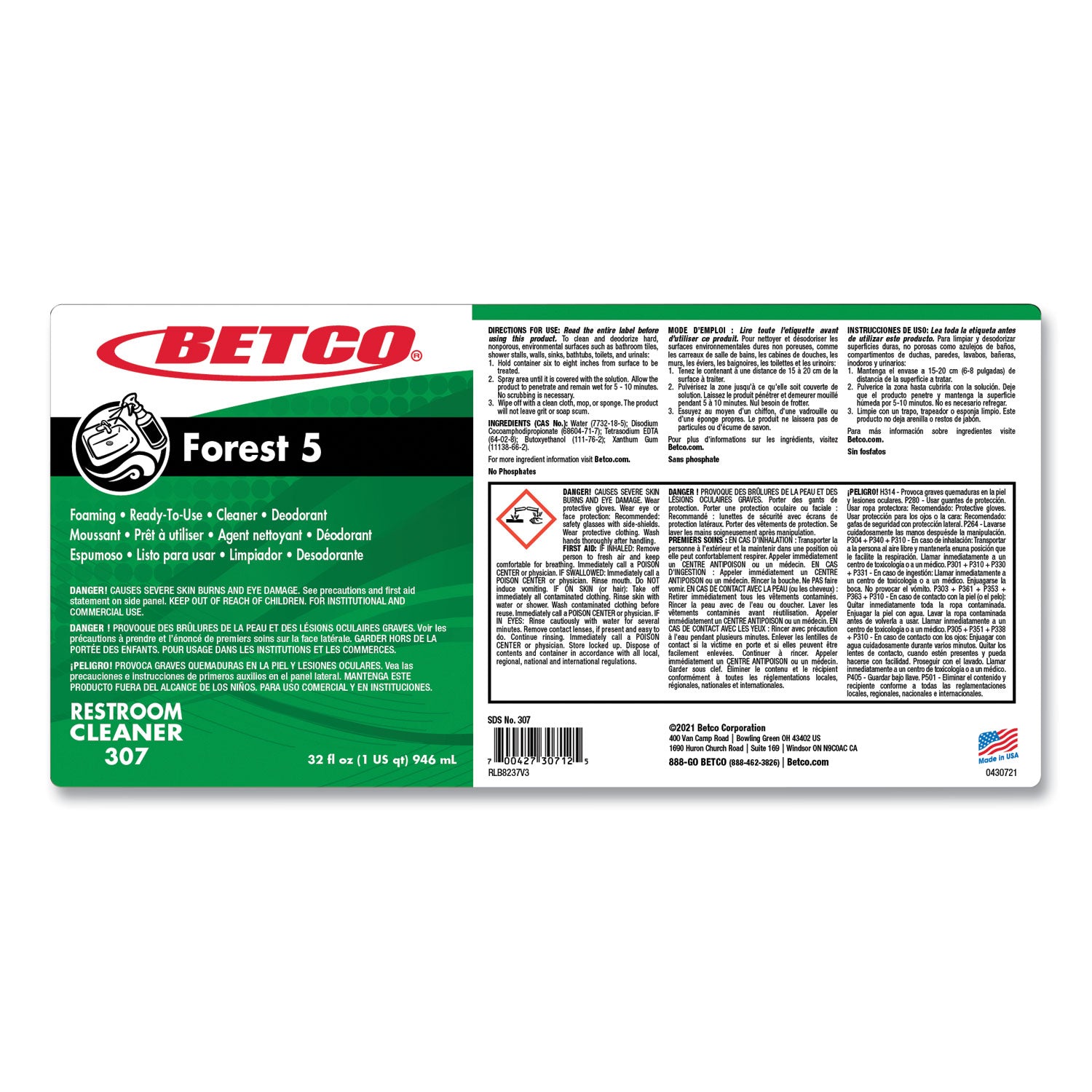 Betco® Forest 5, Mint Scent, 32 oz Bottle, 12/Carton