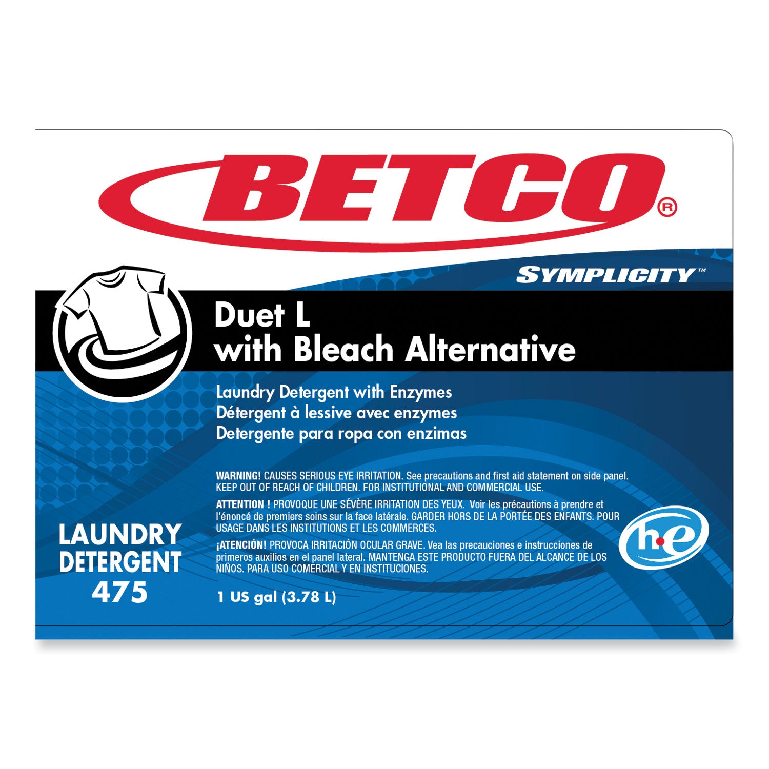 Betco® Symplicity Duet L Laundry Detergent, 1 gal, Fresh Scent, 4/Carton