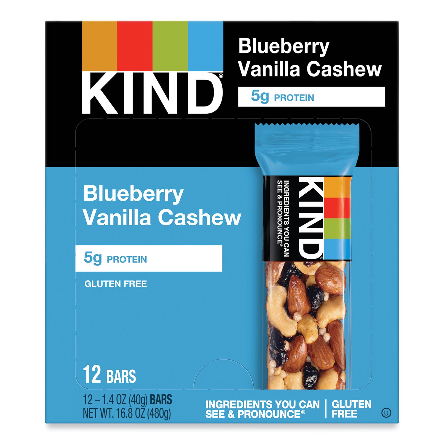 Fruit and Nut Bars, Blueberry Vanilla and Cashew, 1.4 oz Bar, 12/Box