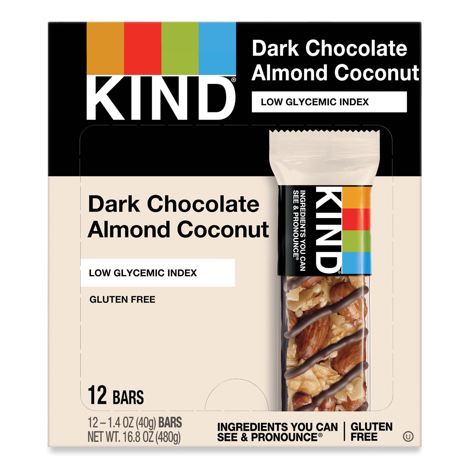 Fruit and Nut Bars, Dark Chocolate Almond and Coconut, 1.4 oz Bar, 12/Box