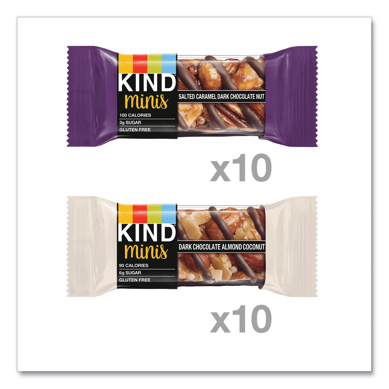 KIND Minis, Salted Caramel and Dark Chocolate Nut/Dark Chocolate Almond and Coconut, 0.7 oz, 20/Pack