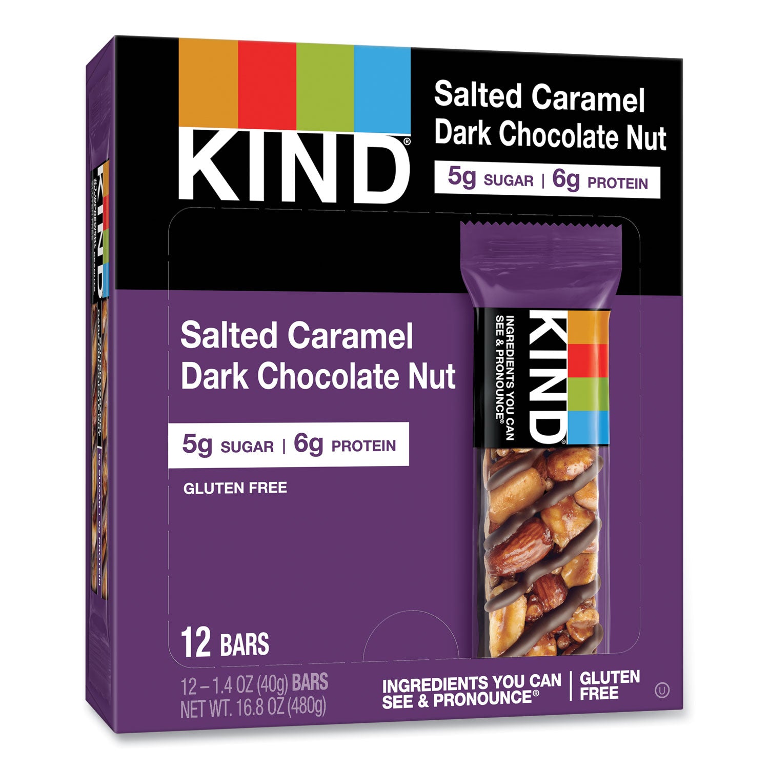 KIND Nuts and Spices Bar, Salted Caramel and Dark Chocolate Nut, 1.4 oz, 12/Pack