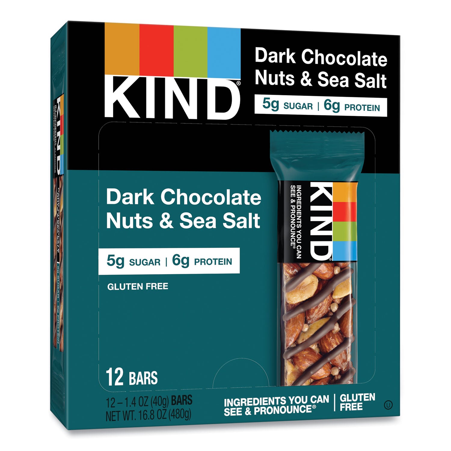 KIND Nuts and Spices Bar, Dark Chocolate Nuts and Sea Salt, 1.4 oz, 12/Box