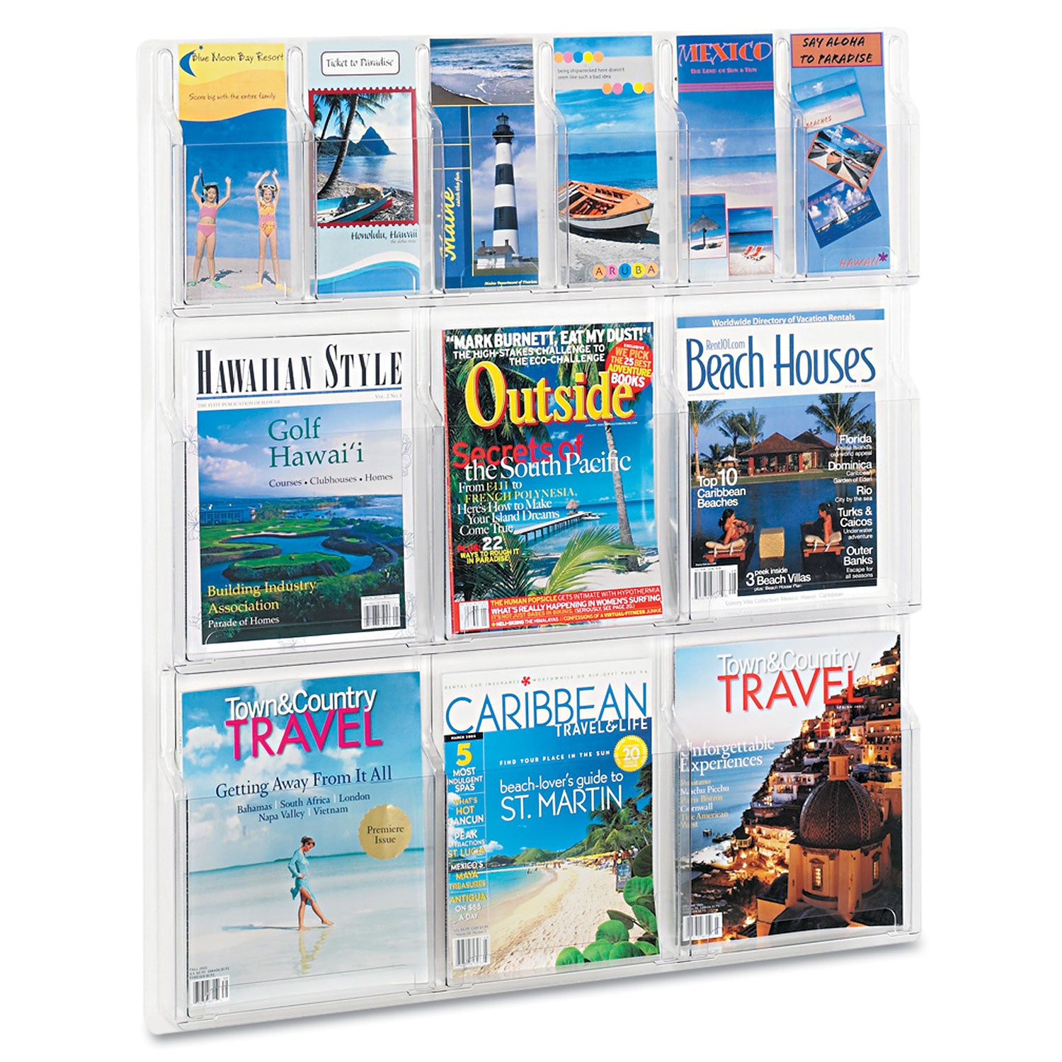 Safco® Reveal Clear Literature Displays, 12 Compartments, 30w x 2d x 34.75h, Clear