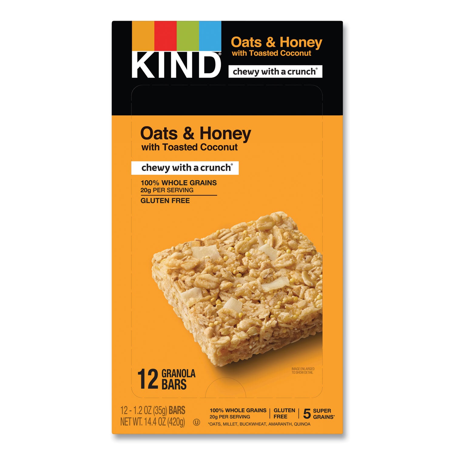 Healthy Grains Bar, Oats and Honey with Toasted Coconut, 1.2 oz, 12/Box