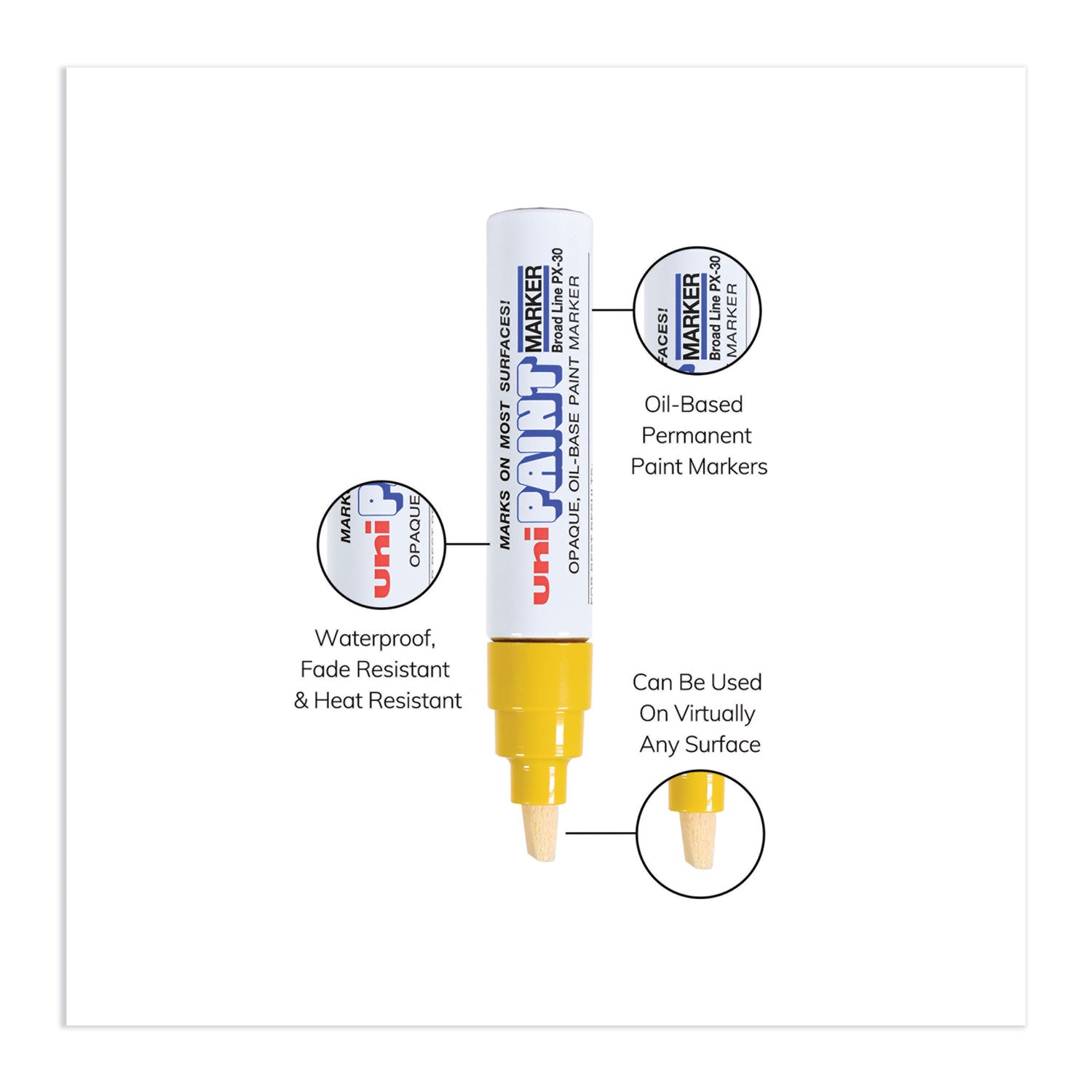 uni®-Paint Permanent Marker, Broad Chisel Tip, Yellow