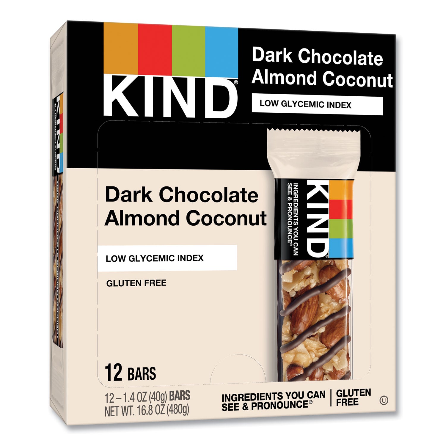 KIND Fruit and Nut Bars, Dark Chocolate Almond and Coconut, 1.4 oz Bar, 12/Box