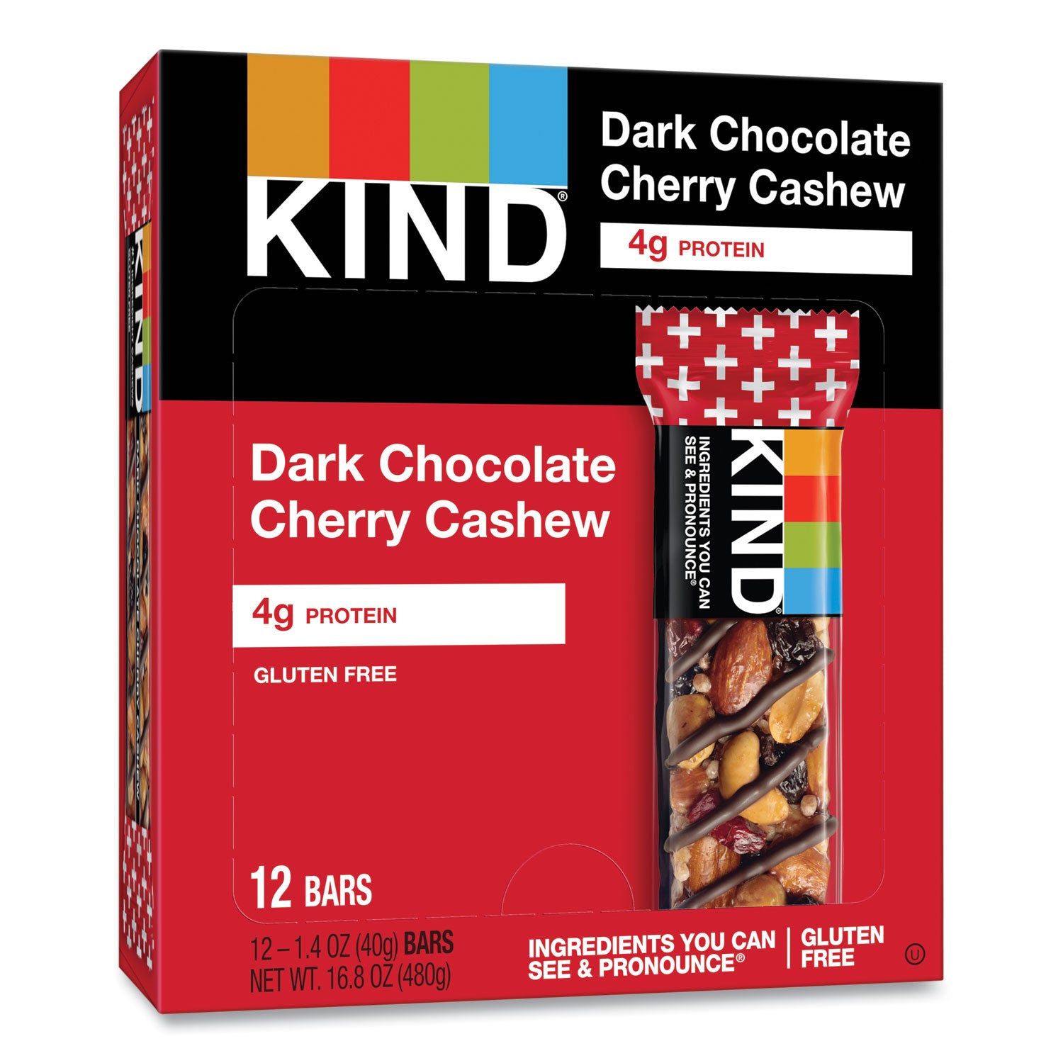 KIND Plus Nutrition Boost Bar, Dk ChocolateCherryCashew/Antioxidants, 1.4 oz, 12/Box