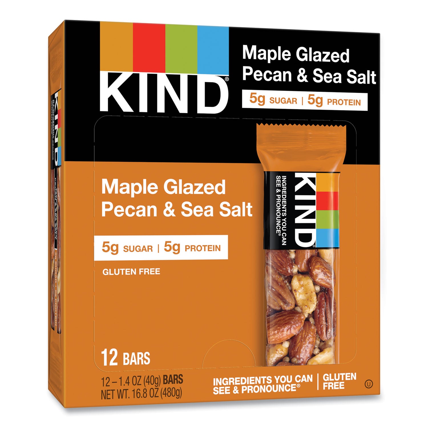 KIND Nuts and Spices Bar, Maple Glazed Pecan and Sea Salt, 1.4 oz Bar, 12/Box