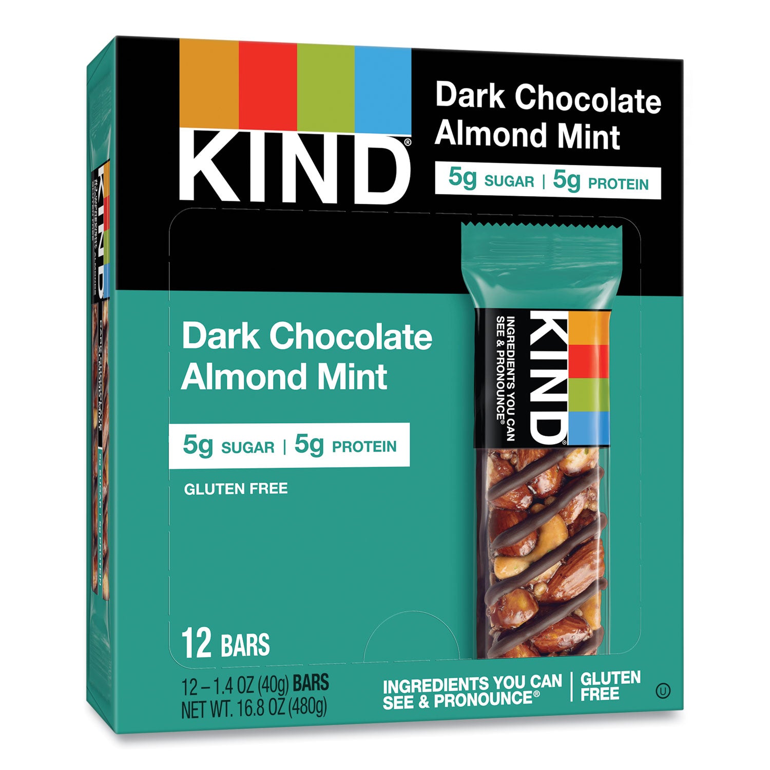 KIND Nuts and Spices Bar, Dark Chocolate Almond Mint, 1.4 oz Bar, 12/Box