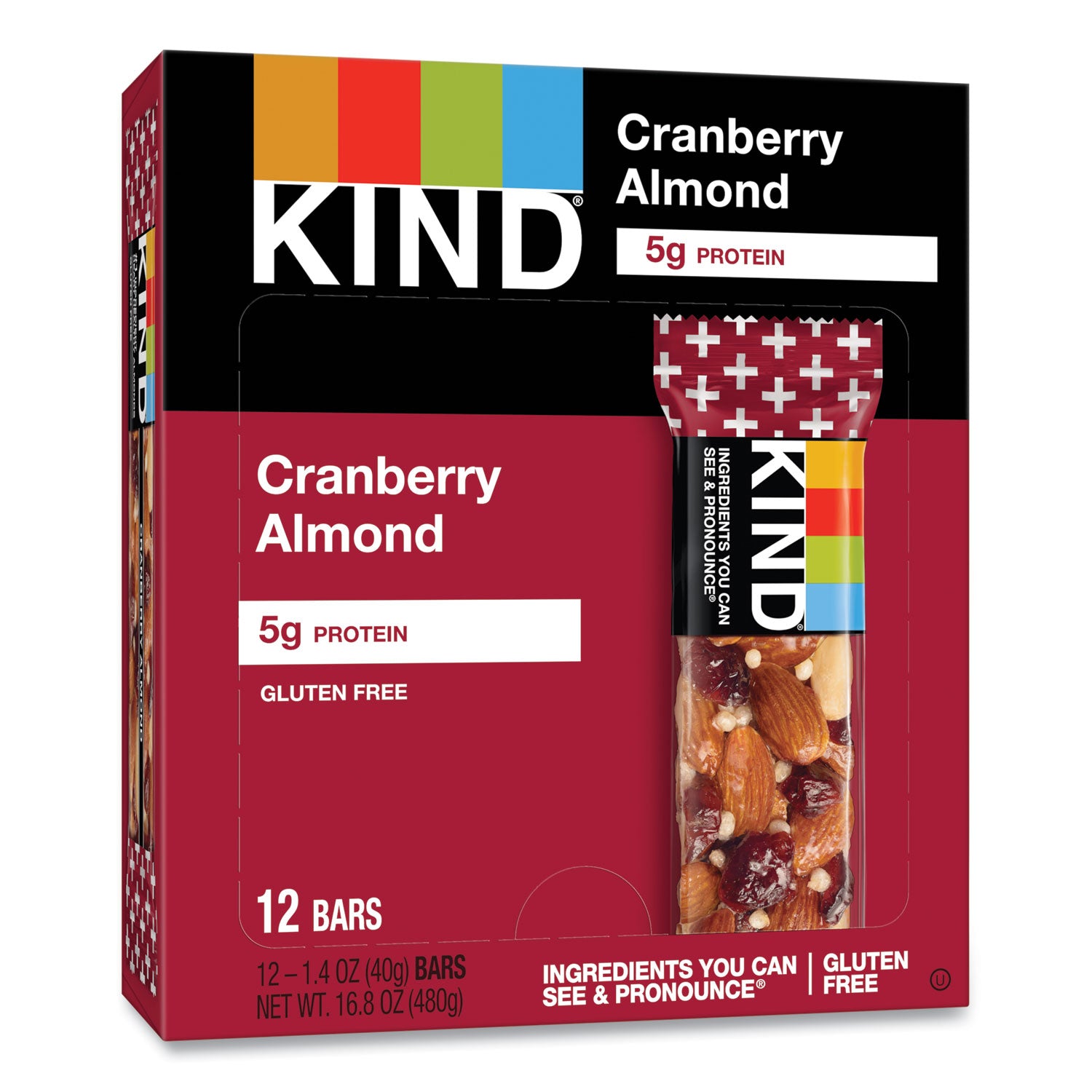 KIND Plus Nutrition Boost Bar, Cranberry Almond and Antioxidants, 1.4 oz, 12/Box