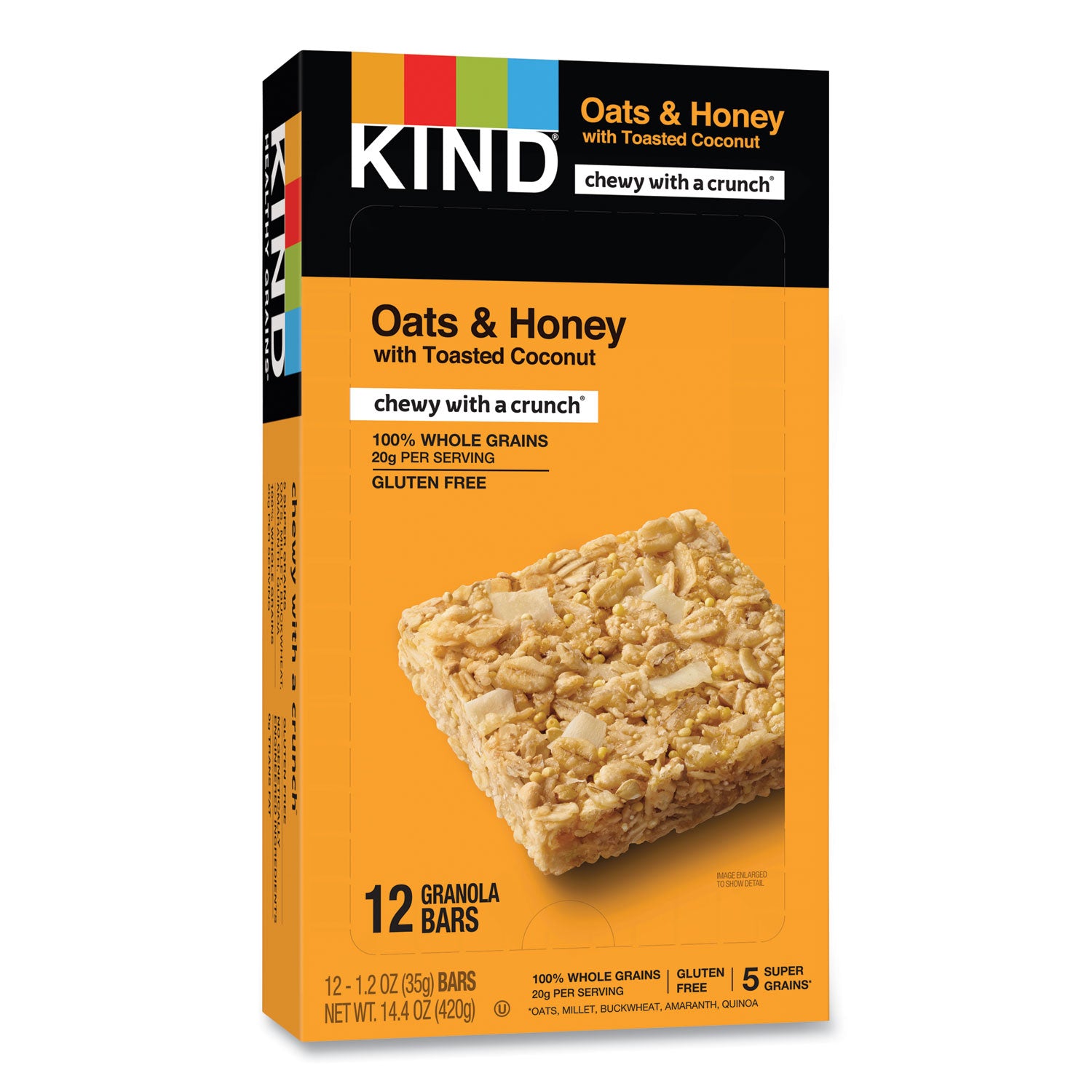 KIND Healthy Grains Bar, Oats and Honey with Toasted Coconut, 1.2 oz, 12/Box