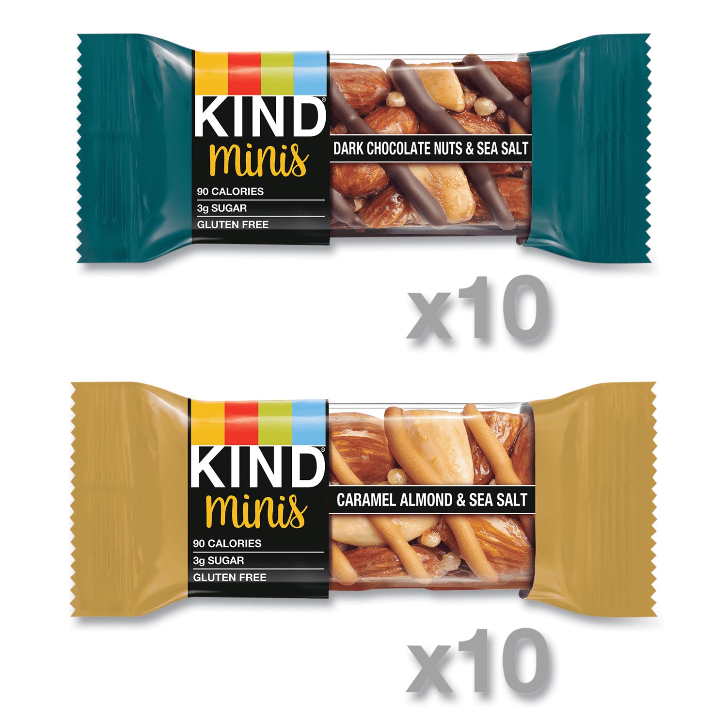 KIND Minis, Dark Chocolate Nuts and Sea Salt/Caramel Almond and Sea Salt, 0.7 oz, 20/Pack