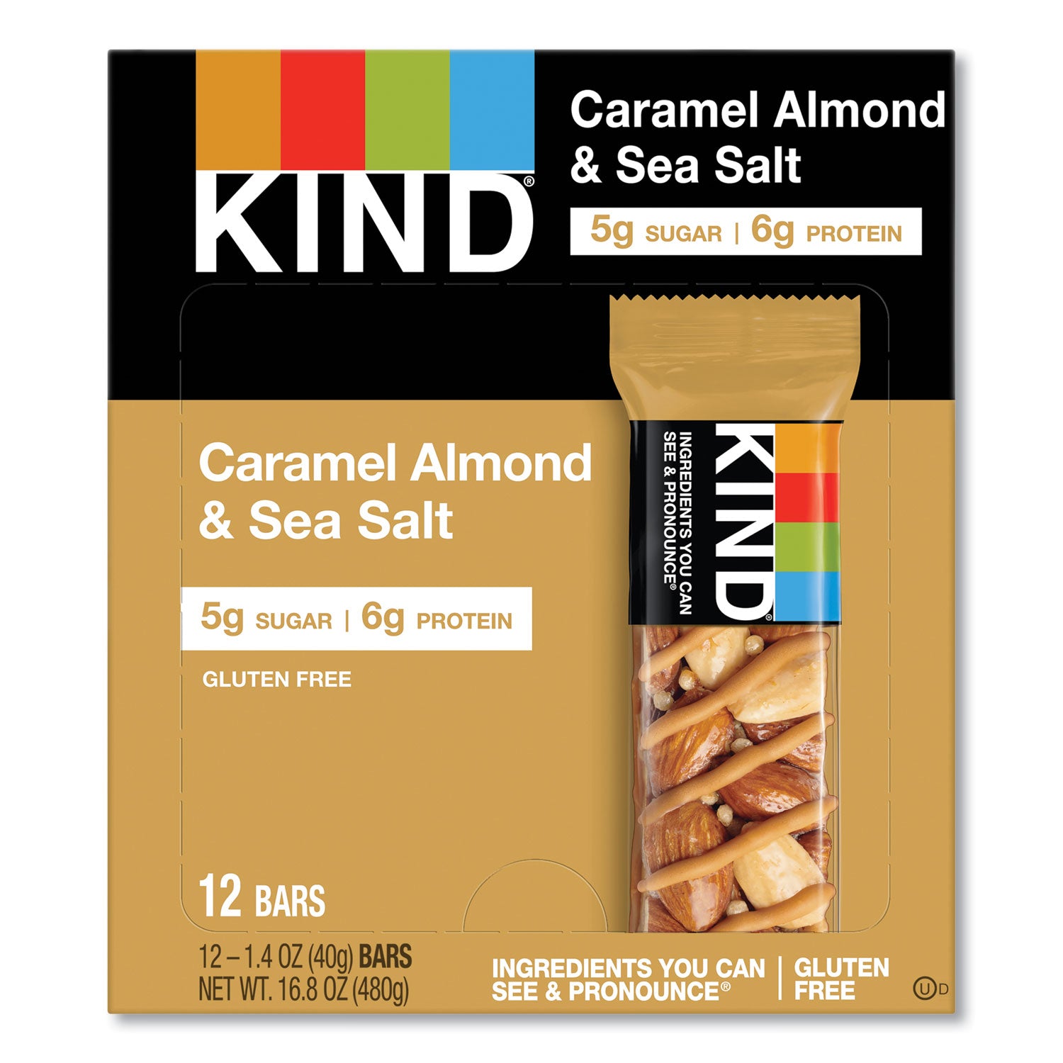 Nuts and Spices Bar, Caramel Almond and Sea Salt, 1.4 oz Bar, 12/Box