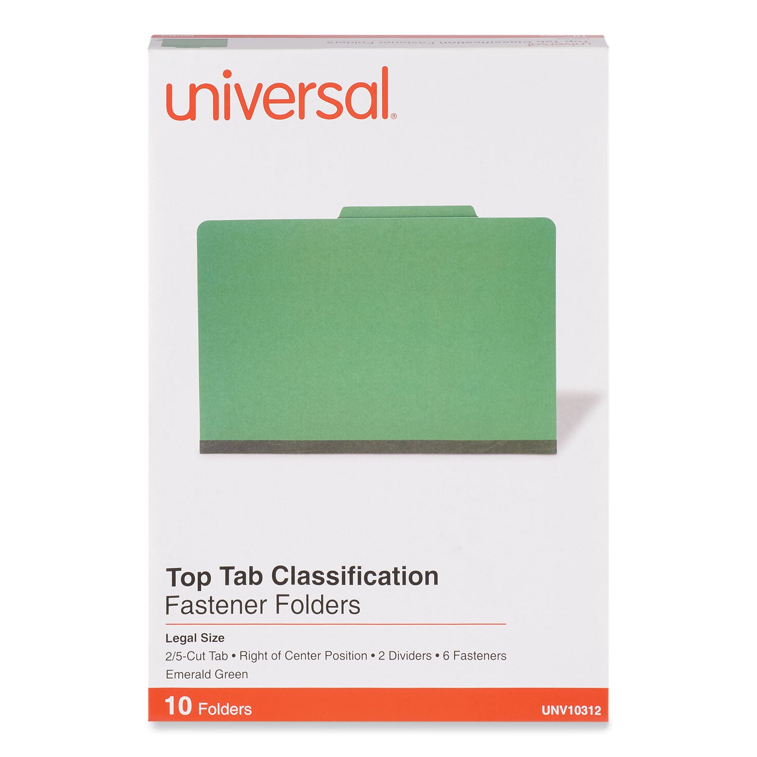 Bright Colored Pressboard Classification Folders, 2" Expansion, 2 Dividers, 6 Fasteners, Legal Size, Emerald Green, 10/Box