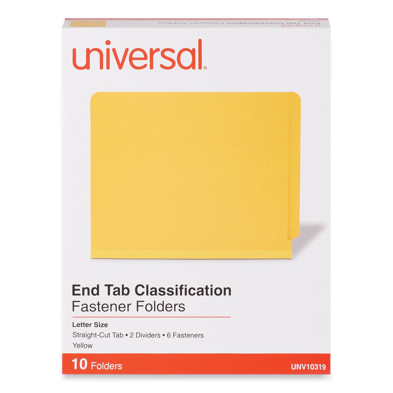 Universal® Deluxe Six-Section Pressboard End Tab Classification Folders, 2 Dividers, 6 Fasteners, Letter Size, Yellow, 10/Box