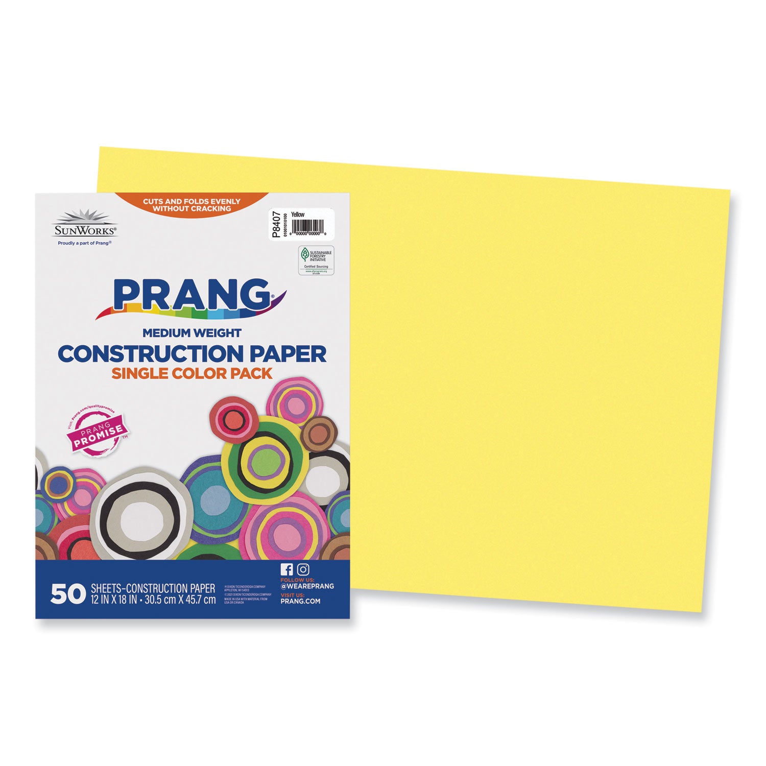 SunWorks Construction Paper, 50 lb Text Weight, 12 x 18, Yellow, 50/Pack