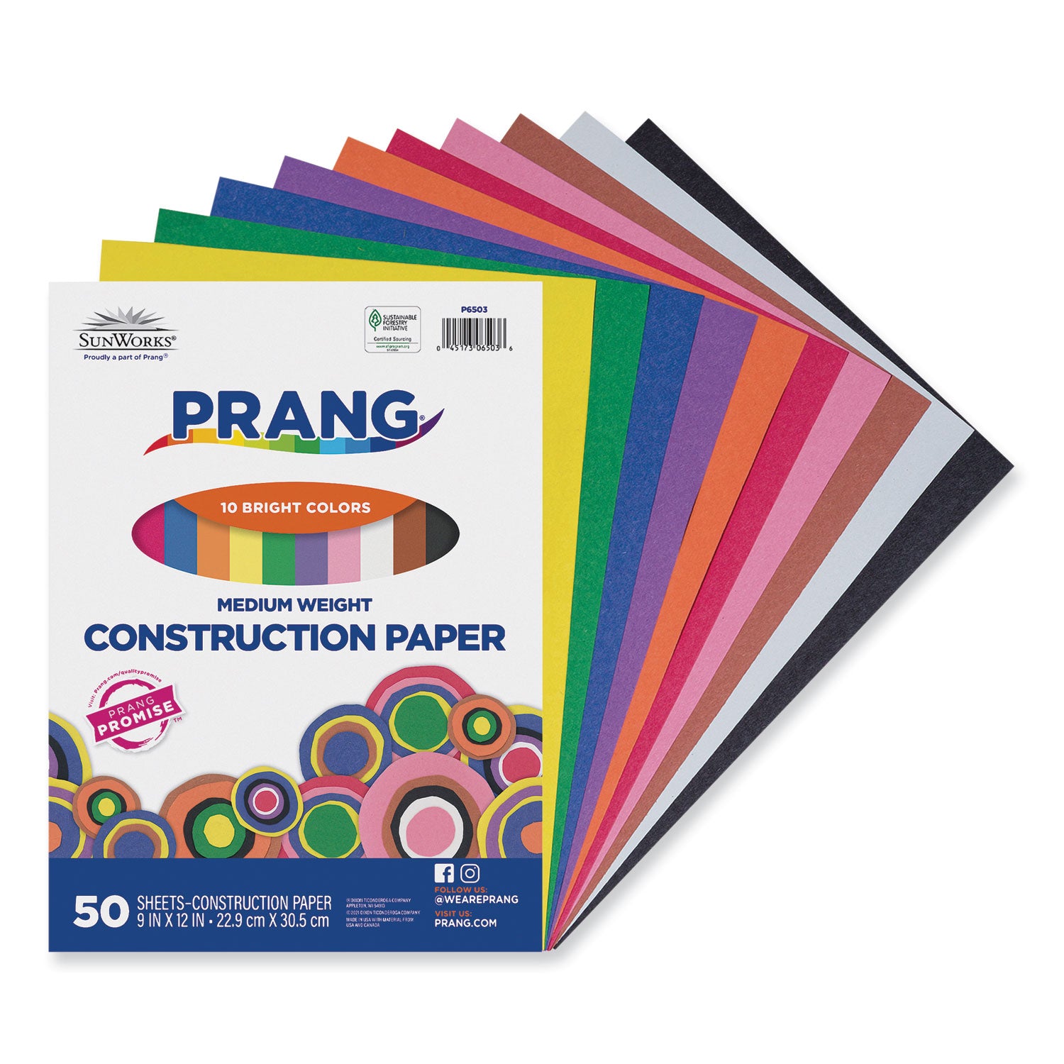 SunWorks Construction Paper, 50 lb Text Weight, 9 x 12, Assorted, 50/Pack