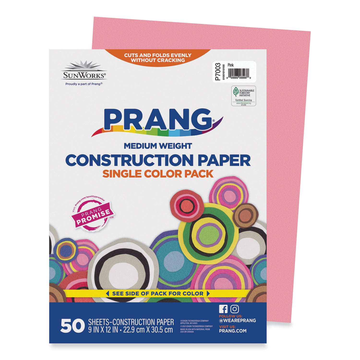 SunWorks Construction Paper, 50 lb Text Weight, 9 x 12, Pink, 50/Pack